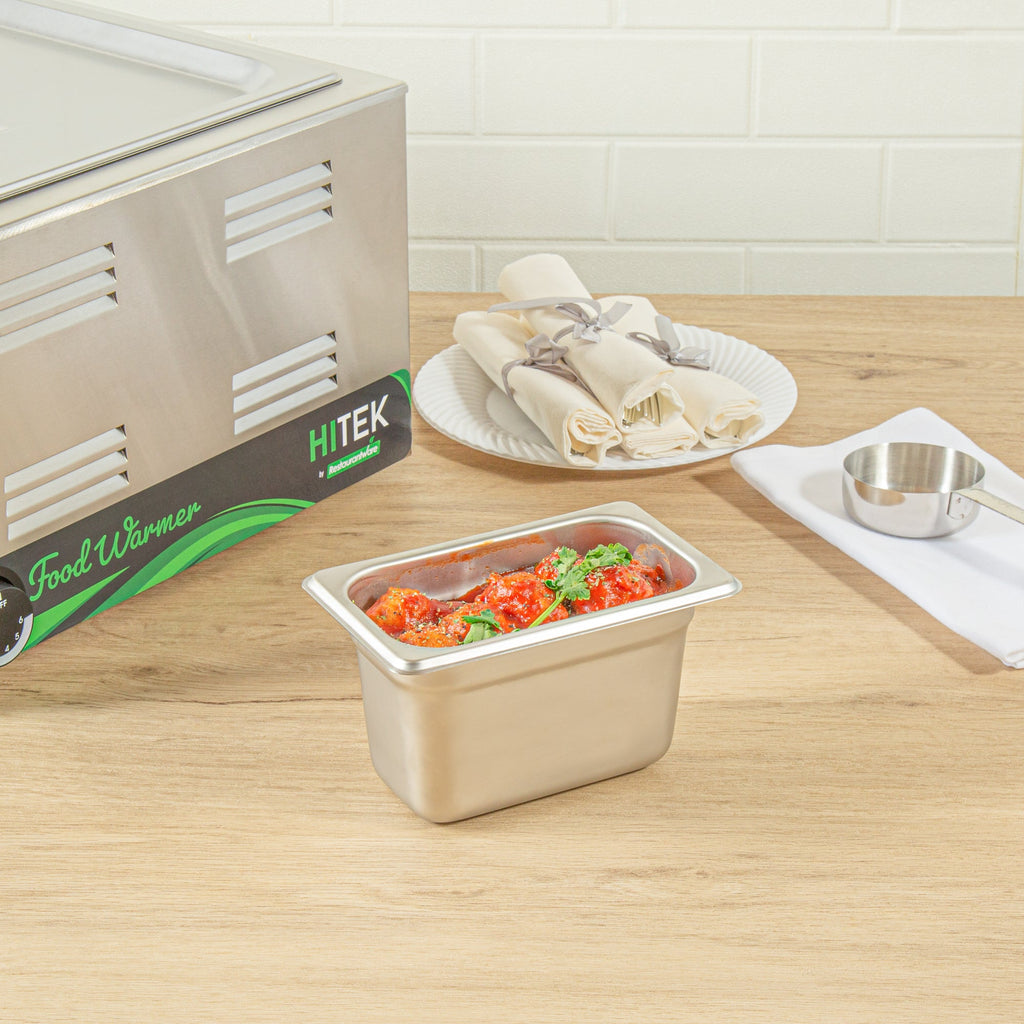 Kitchen Tek Stainless Steel 1/9 Size Steam Table Pan - 4 Inch Deep, Anti Jam, 24 Gauge - 12 count box