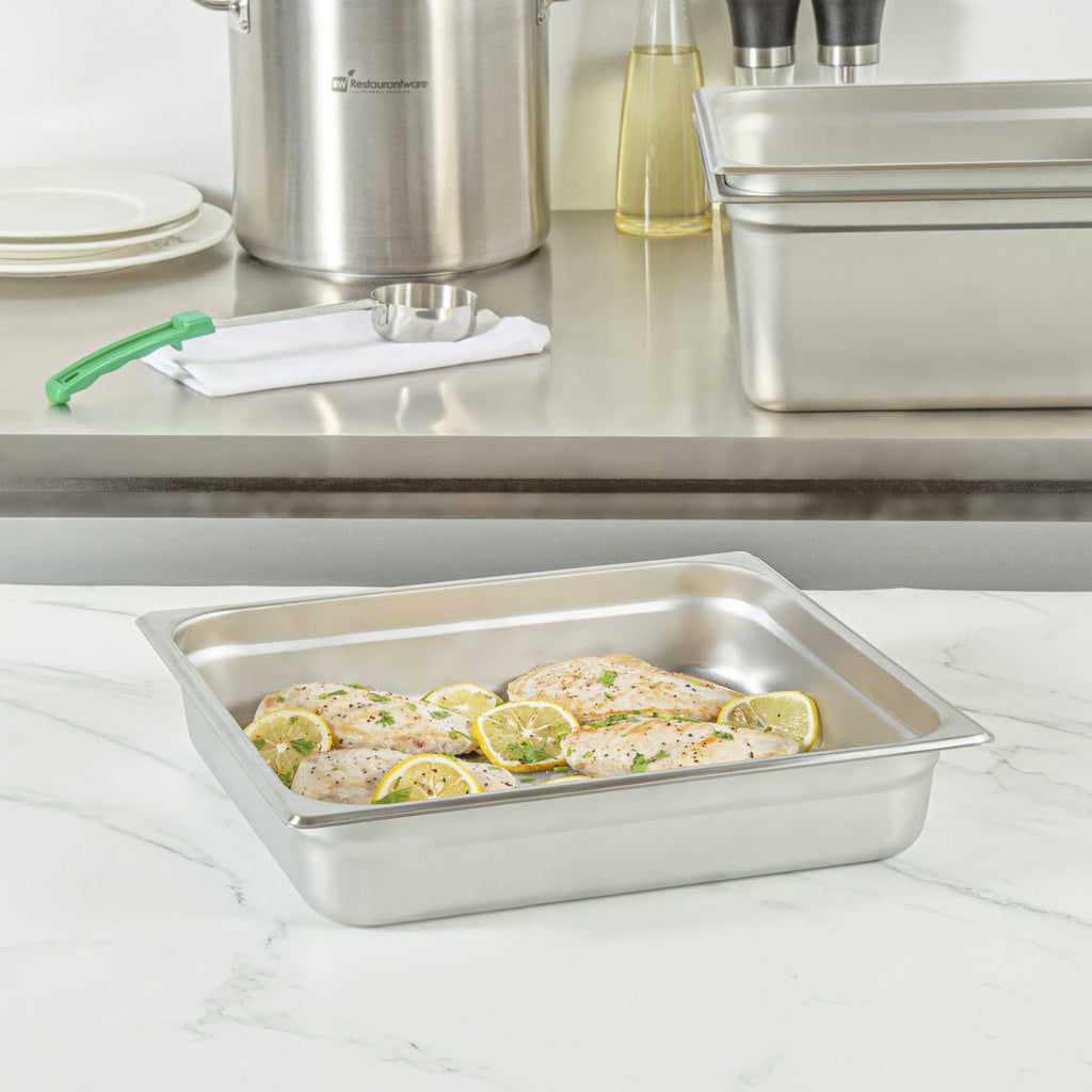 Kitchen Tek Stainless Steel 2/3 Size Steam Table Pan - 2 1/2 Inch Deep, Anti Jam, 24 Gauge - 1 count box