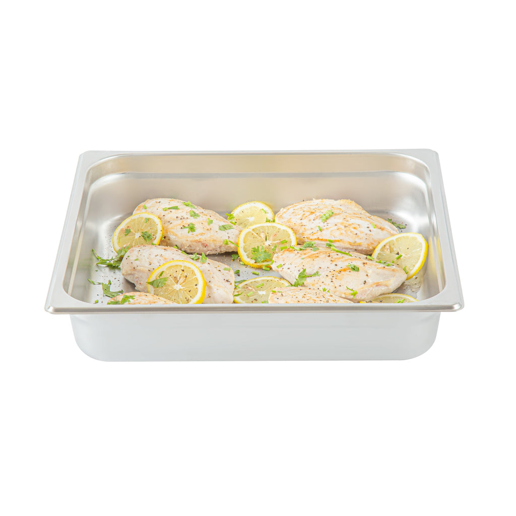 Kitchen Tek Stainless Steel 2/3 Size Steam Table Pan - 2 1/2 Inch Deep, Anti Jam, 24 Gauge - 12 count box
