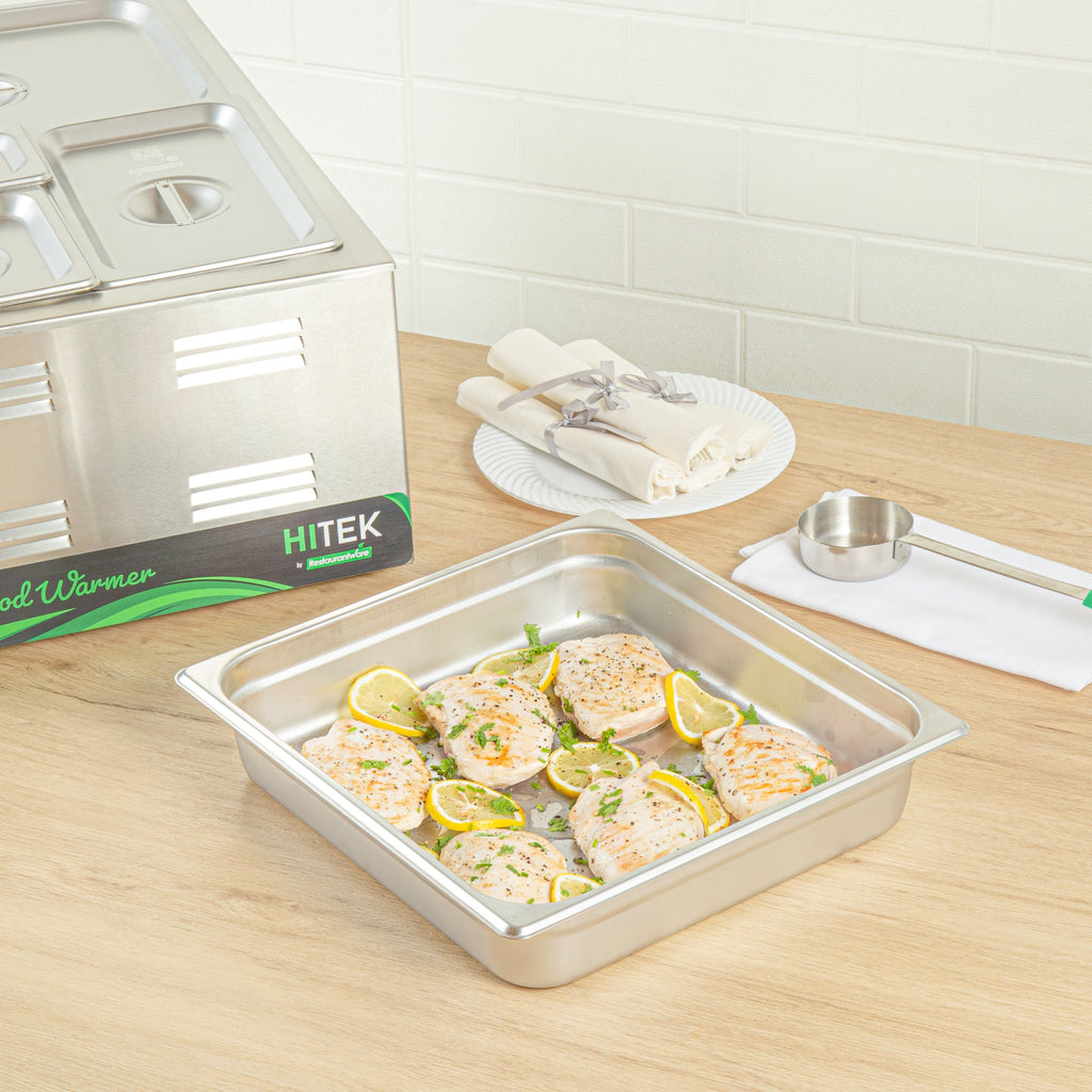 Kitchen Tek Stainless Steel 2/3 Size Steam Table Pan - 2 1/2 Inch Deep, Anti Jam, 24 Gauge - 12 count box