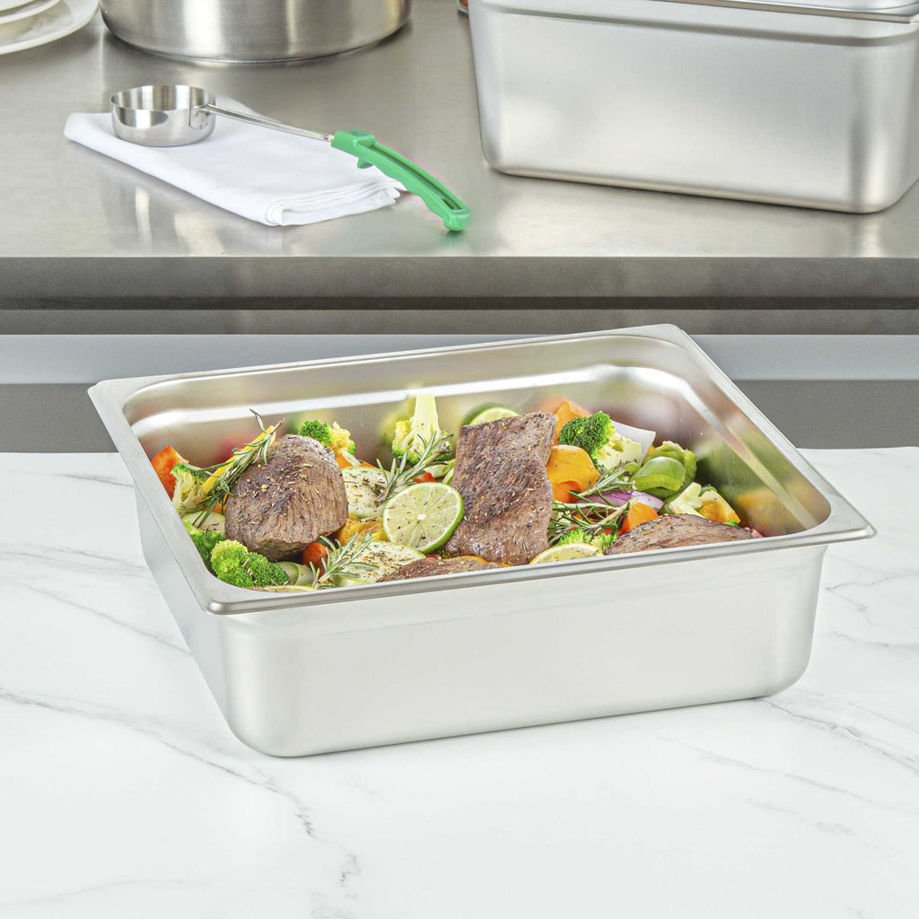 Kitchen Tek Stainless Steel 2/3 Size Steam Table Pan - 4 Inch Deep, Anti Jam, 24 Gauge - 1 count box