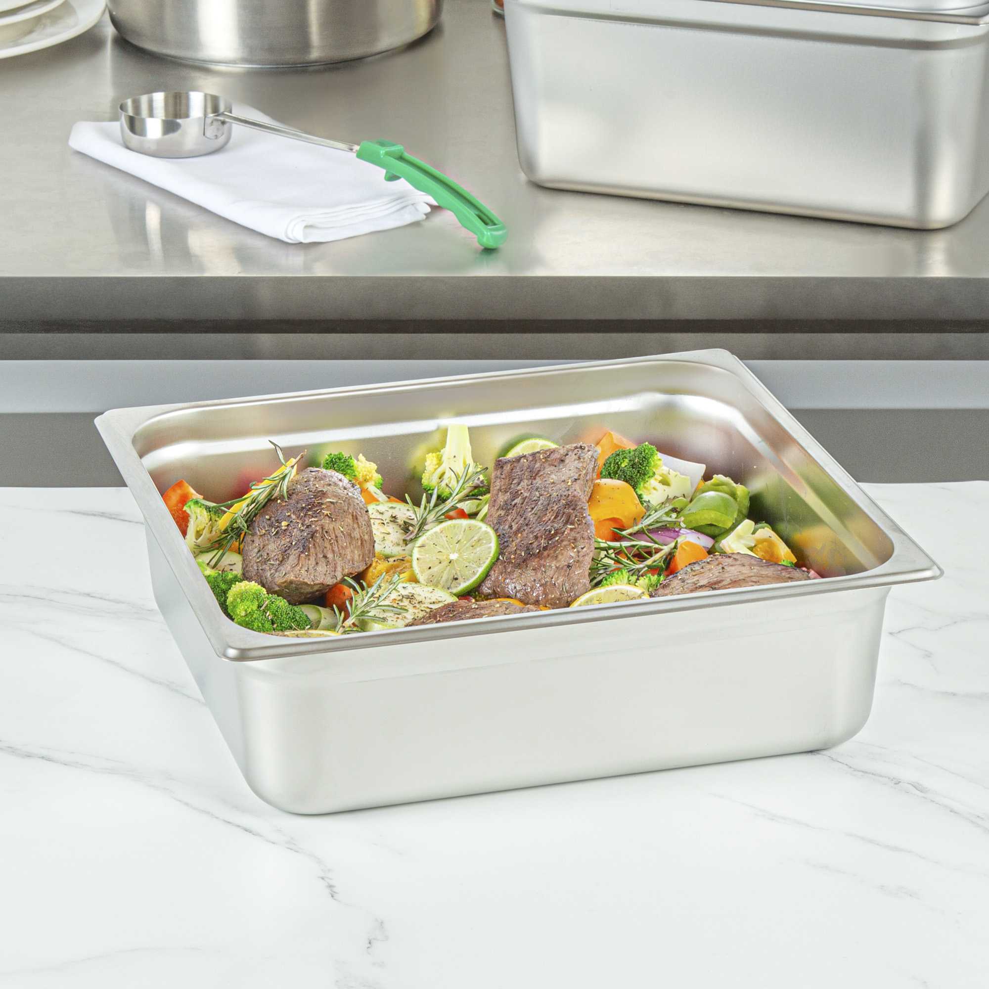 Kitchen Tek Stainless Steel 2/3 Size Steam Table Pan - 4 Inch Deep, Anti Jam, 24 Gauge - 1 count box