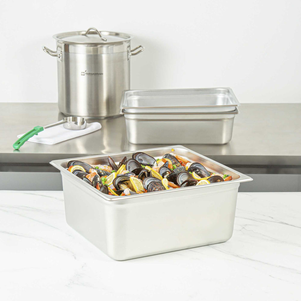 Kitchen Tek Stainless Steel 2/3 Size Steam Table Pan - 6 Inch Deep, Anti Jam, 24 Gauge - 1 count box