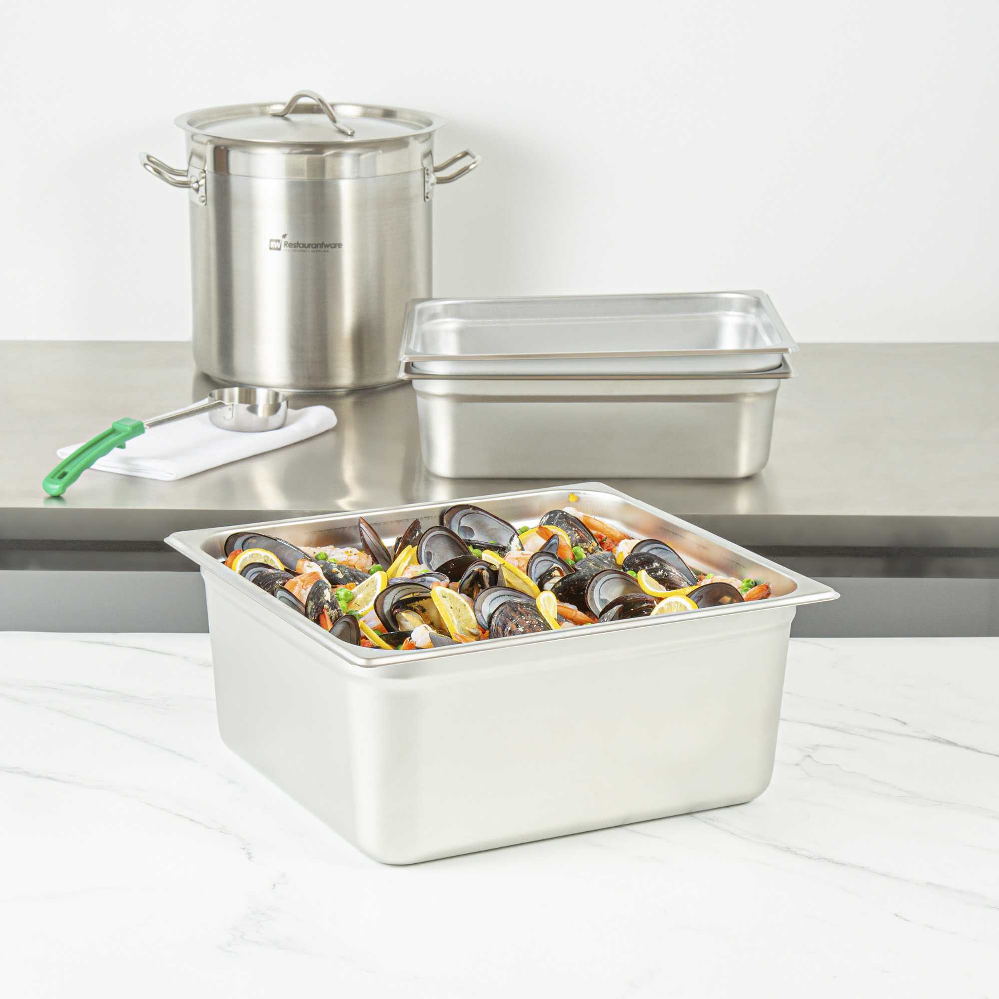 Kitchen Tek Stainless Steel 2/3 Size Steam Table Pan - 6 Inch Deep, Anti Jam, 24 Gauge - 1 count box