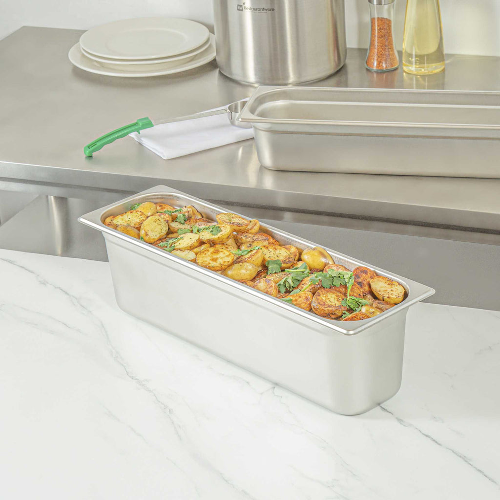 Kitchen Tek Stainless Steel 1/2 Size Long Steam Table Pan - 6 Inch Deep, Anti Jam, 24 Gauge - 1 count box