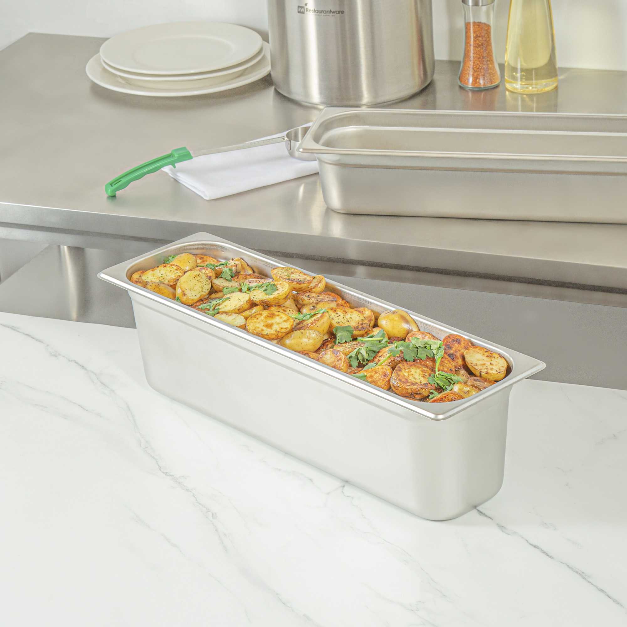 Kitchen Tek Stainless Steel 1/2 Size Long Steam Table Pan - 6 Inch Deep, Anti Jam, 24 Gauge - 1 count box