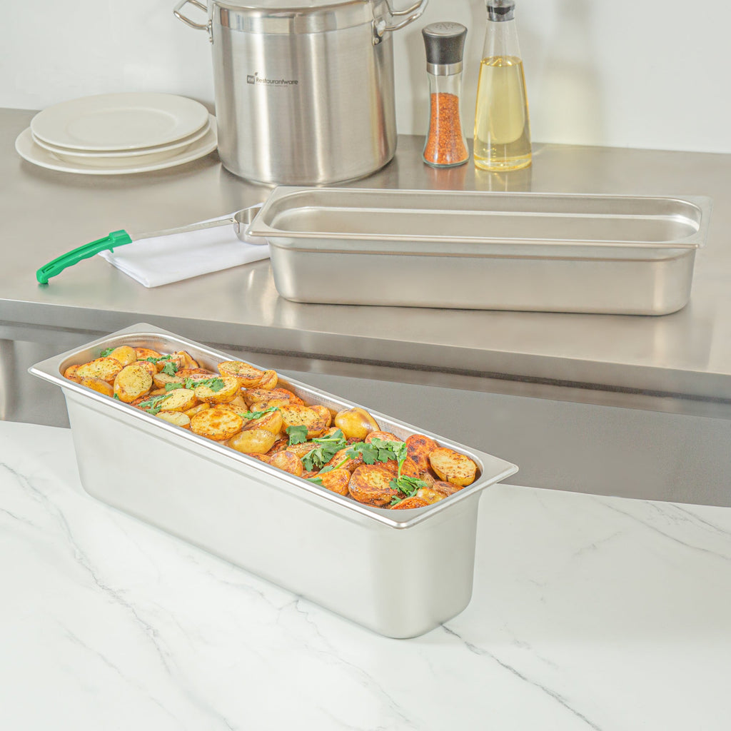 Kitchen Tek Stainless Steel 1/2 Size Long Steam Table Pan - 6 Inch Deep, Anti Jam, 24 Gauge - 6 count box