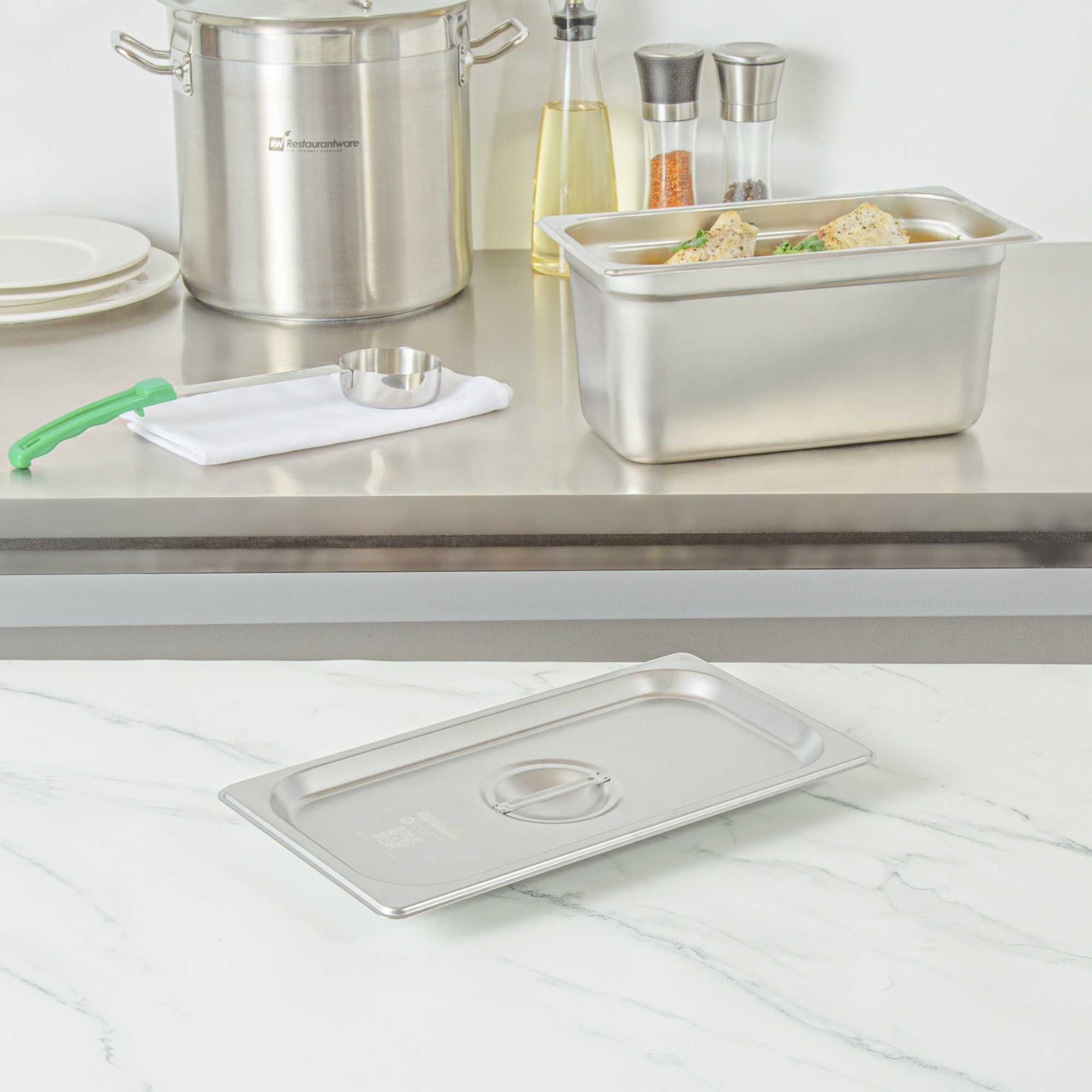Kitchen Tek Stainless Steel Lid - Fits 1/3 Size Steam Table Pan - 1 count box
