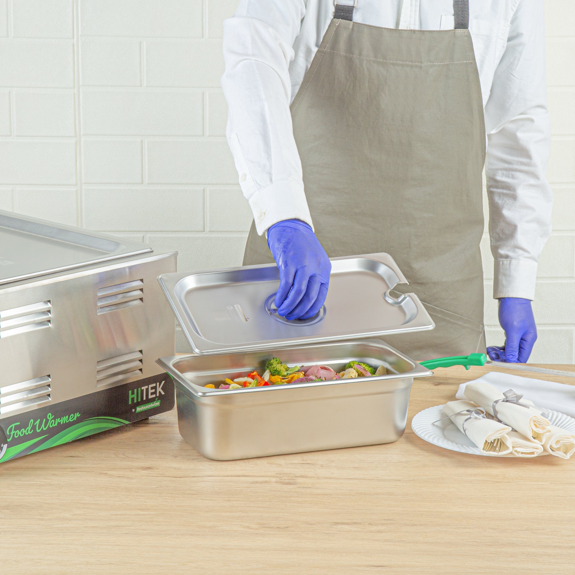 Kitchen Tek Stainless Steel Slotted Lid - Fits 1/3 Size Steam Table Pan - 12 count box