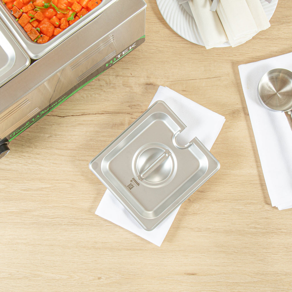 Kitchen Tek Stainless Steel Slotted Lid - Fits 1/6 Size Steam Table Pan - 12 count box