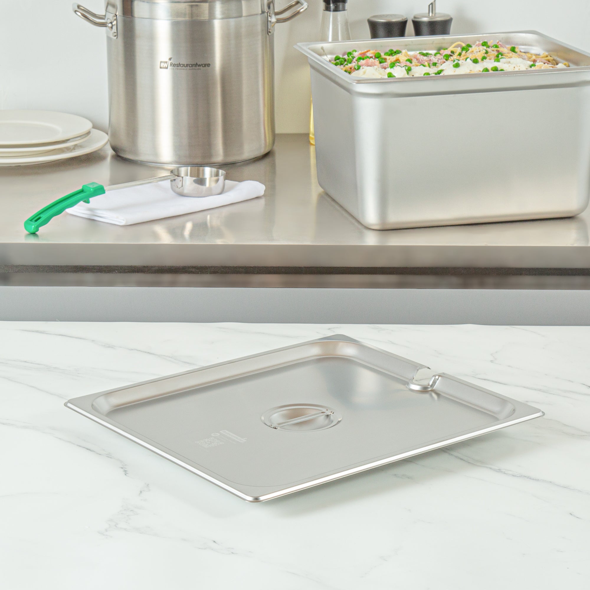 Kitchen Tek Stainless Steel Slotted Lid - Fits 2/3 Size Steam Table Pan - 12 count box
