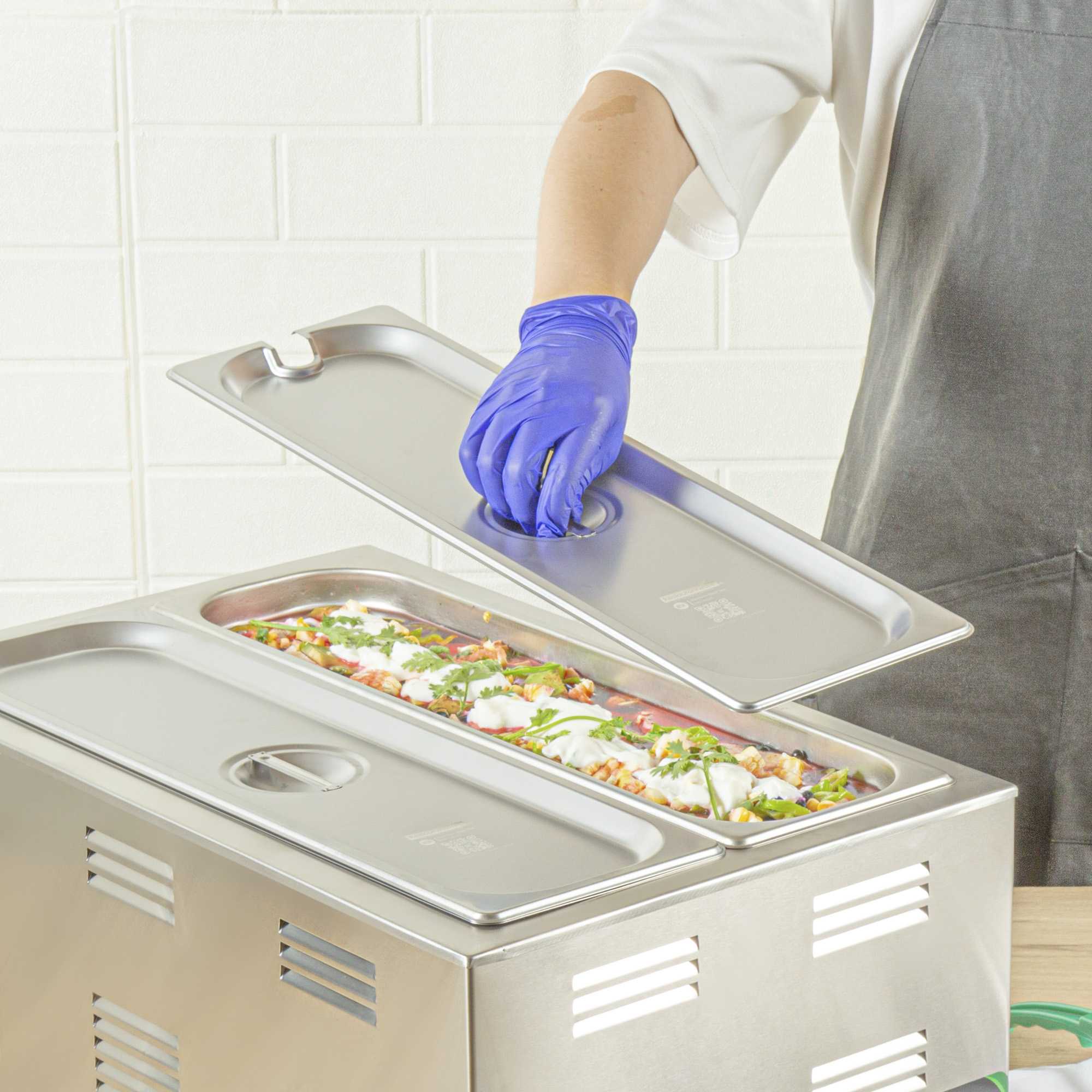 Kitchen Tek Stainless Steel Slotted Lid - Fits 1/2 Size Long Steam Table Pan - 1 count box