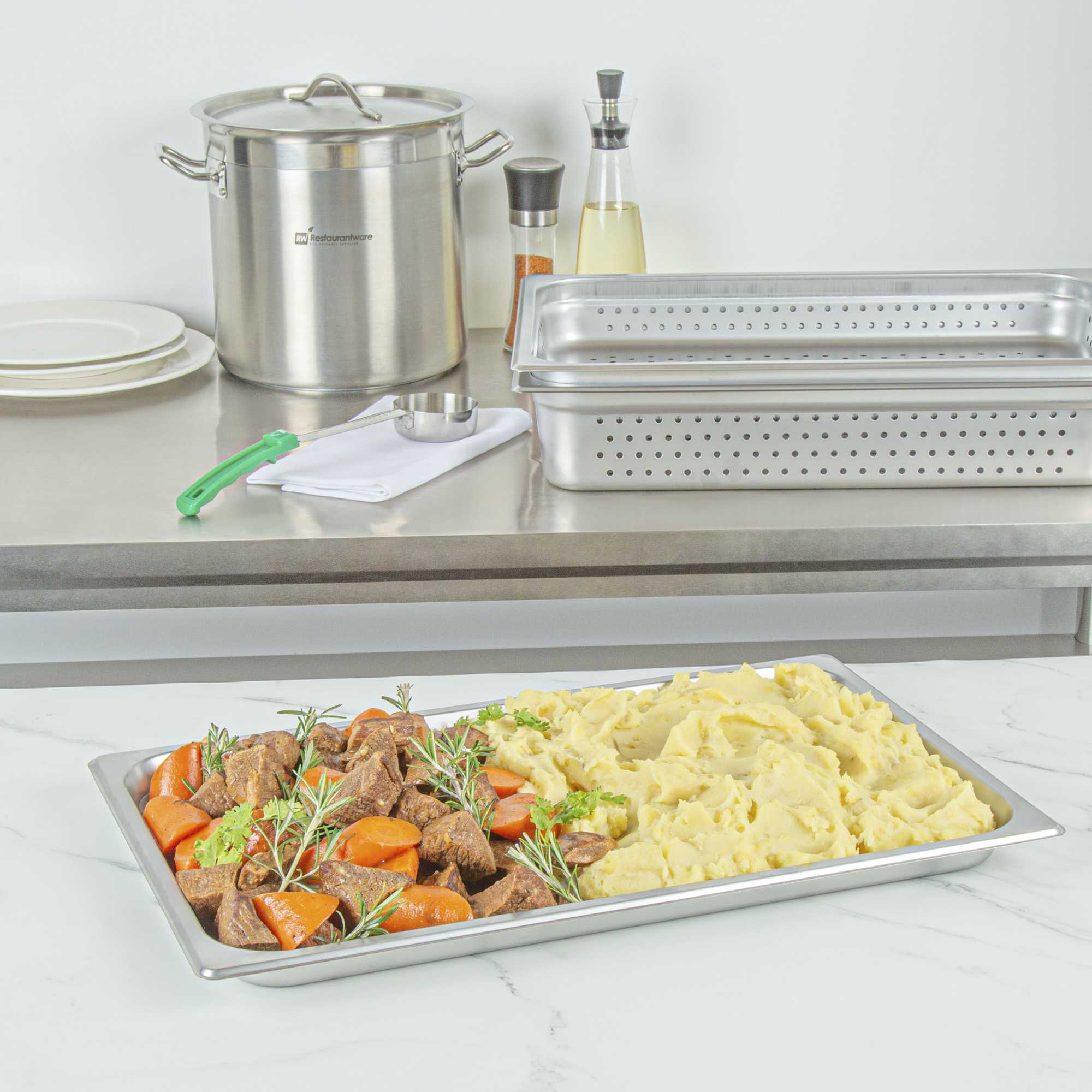 Kitchen Tek Stainless Steel Full Size Steam Table Pan - 1 1/4 Inch Deep, Perforated, Anti Jam, 24 Gauge - 1 count box