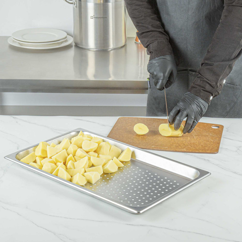 Kitchen Tek Stainless Steel Full Size Steam Table Pan - 1 1/4 Inch Deep, Perforated, Anti Jam, 24 Gauge - 1 count box
