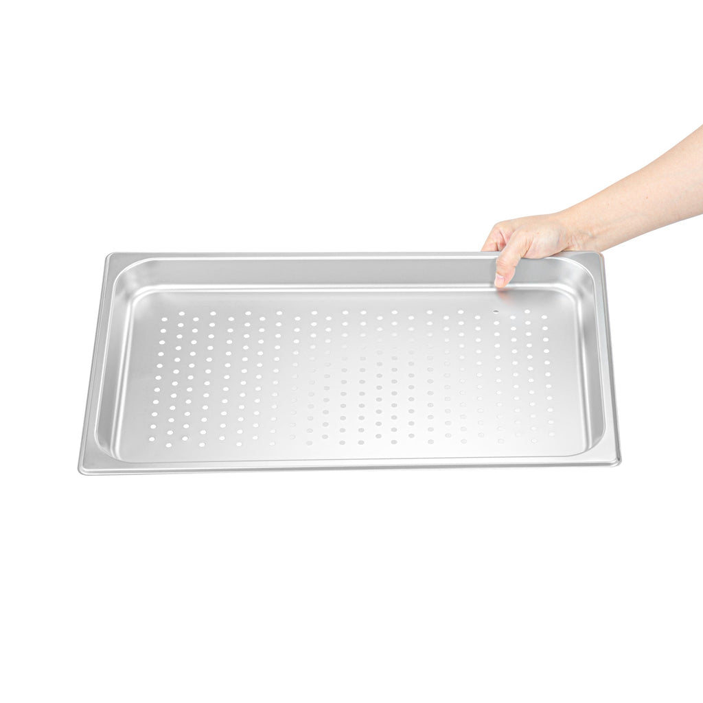 Kitchen Tek Stainless Steel Full Size Steam Table Pan - 1 1/4 Inch Deep, Perforated, Anti Jam, 24 Gauge - 12 count box