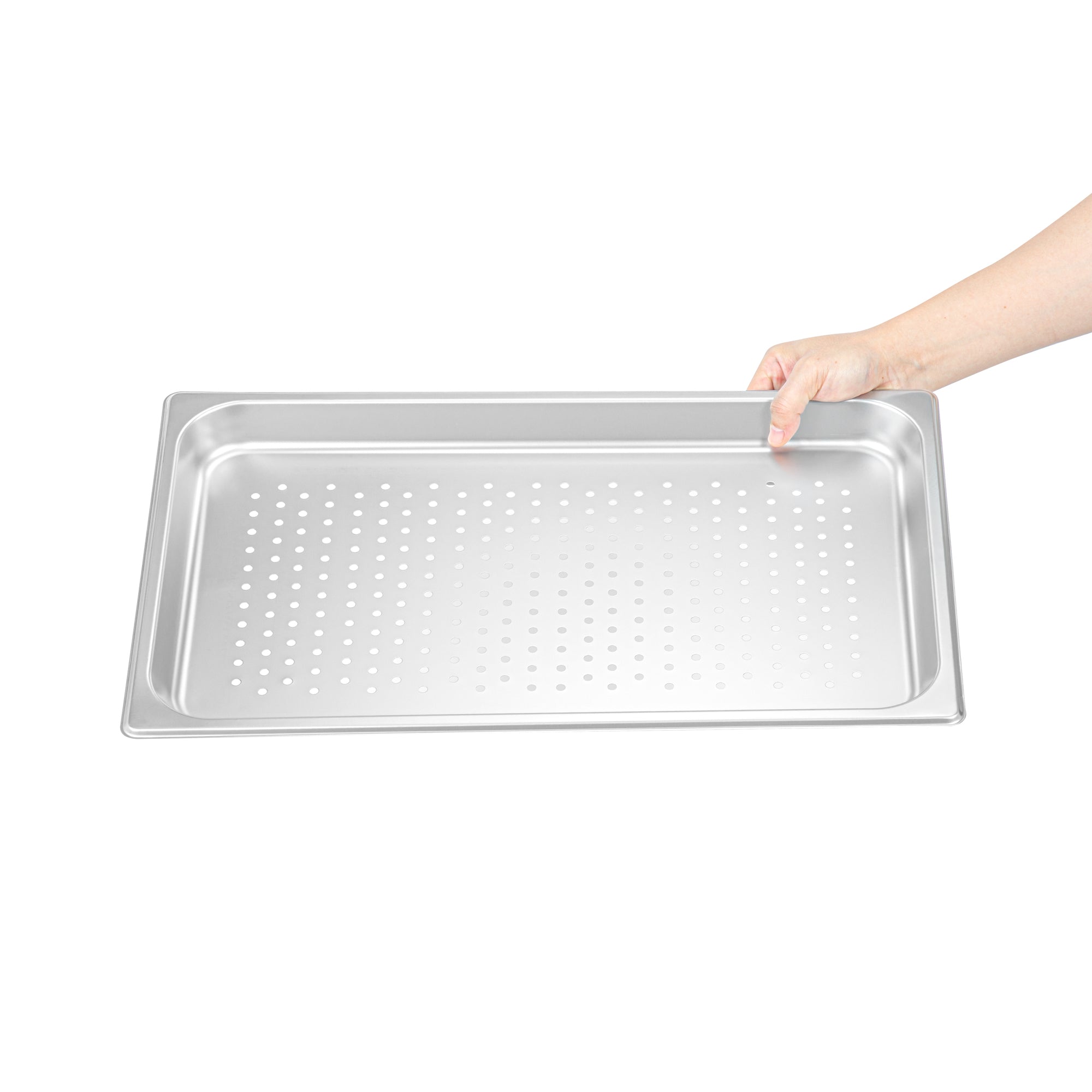 Kitchen Tek Stainless Steel Full Size Steam Table Pan - 1 1/4 Inch Deep, Perforated, Anti Jam, 24 Gauge - 12 count box