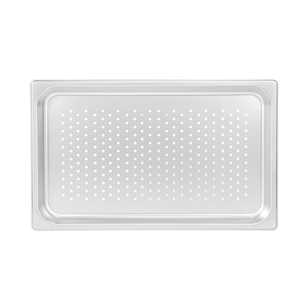 Kitchen Tek Stainless Steel Full Size Steam Table Pan - 1 1/4 Inch Deep, Perforated, Anti Jam, 24 Gauge - 12 count box