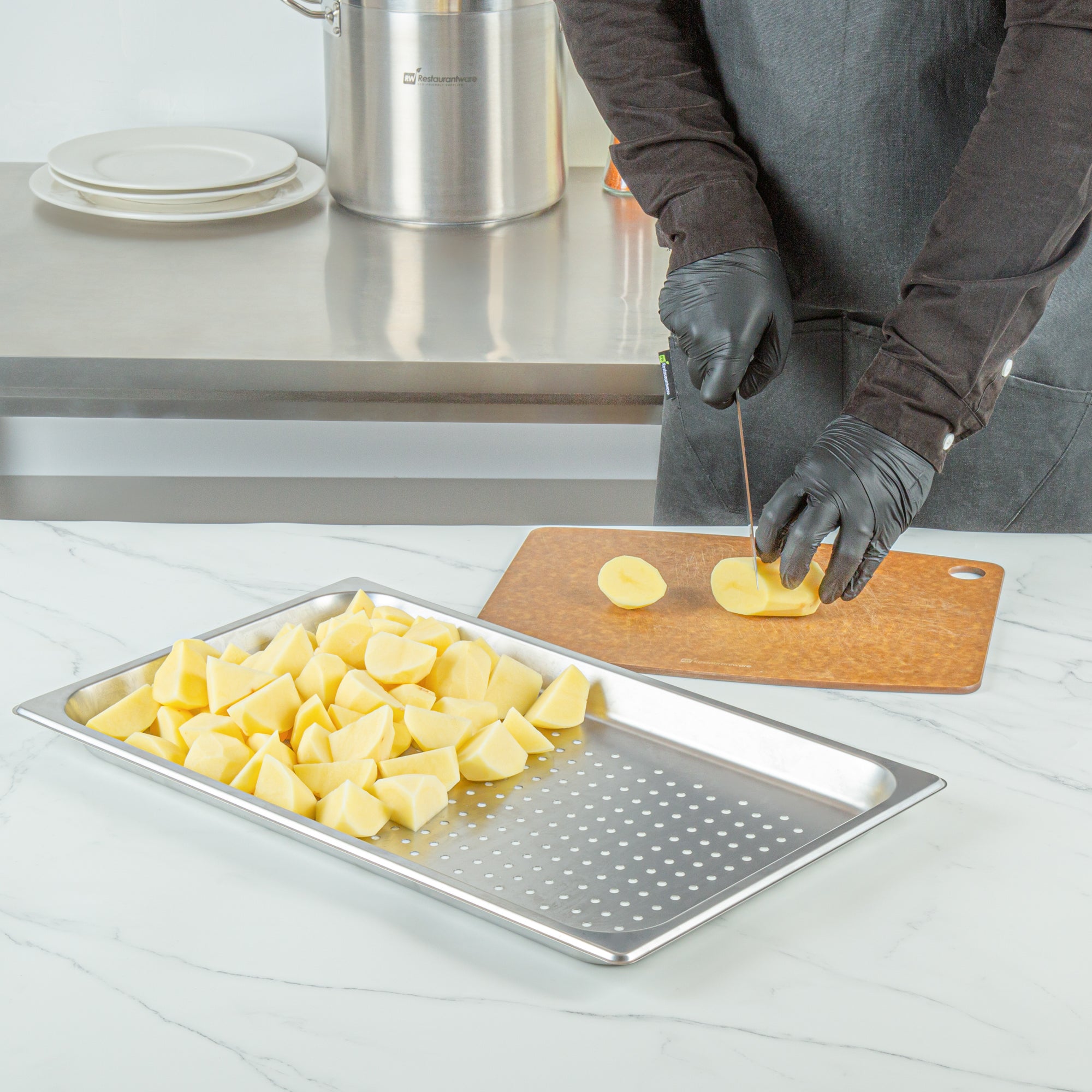 Kitchen Tek Stainless Steel Full Size Steam Table Pan - 1 1/4 Inch Deep, Perforated, Anti Jam, 24 Gauge - 12 count box