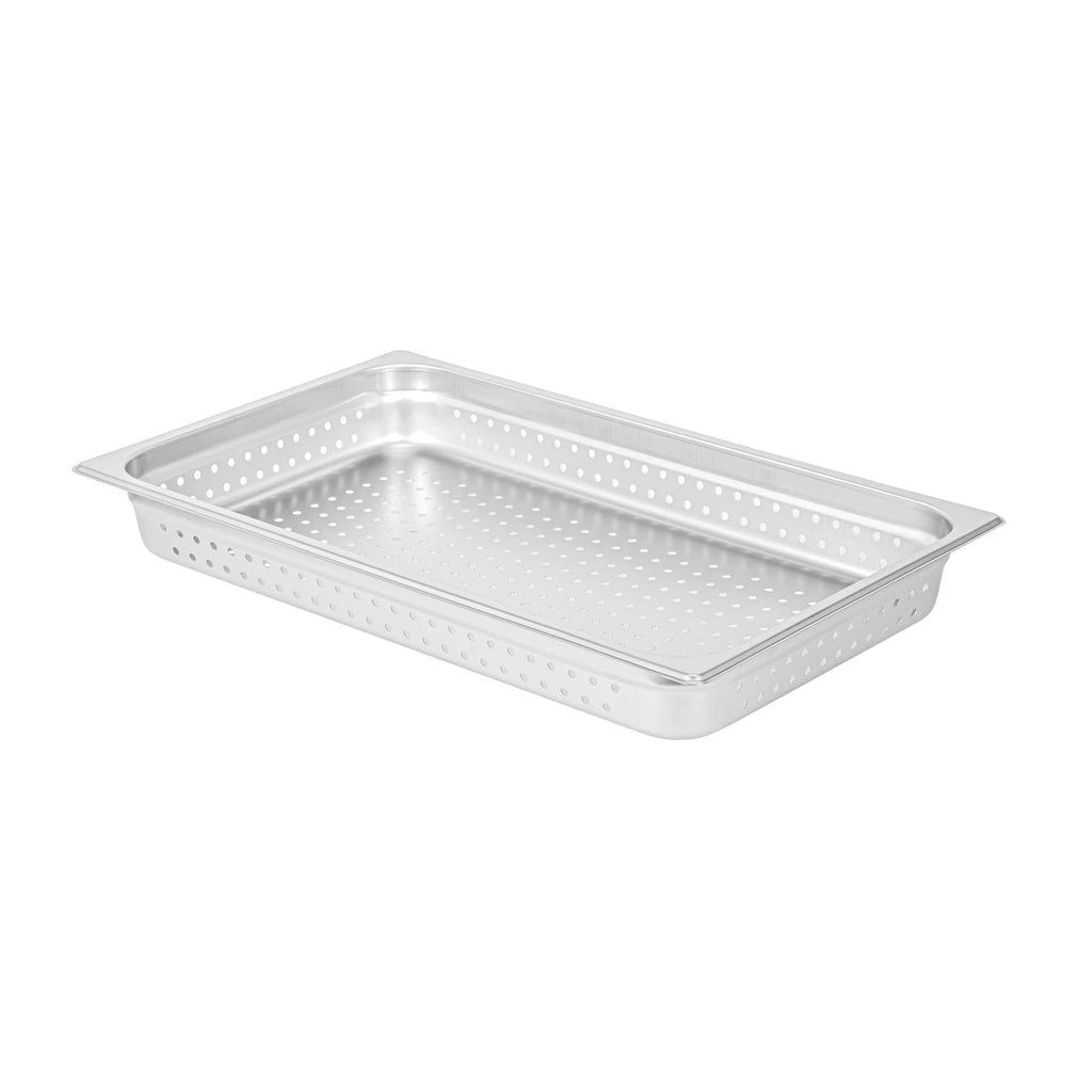 Kitchen Tek Stainless Steel Full Size Steam Table Pan - 2 1/2 Inch Deep, Perforated, Anti Jam, 24 Gauge - 1 count box
