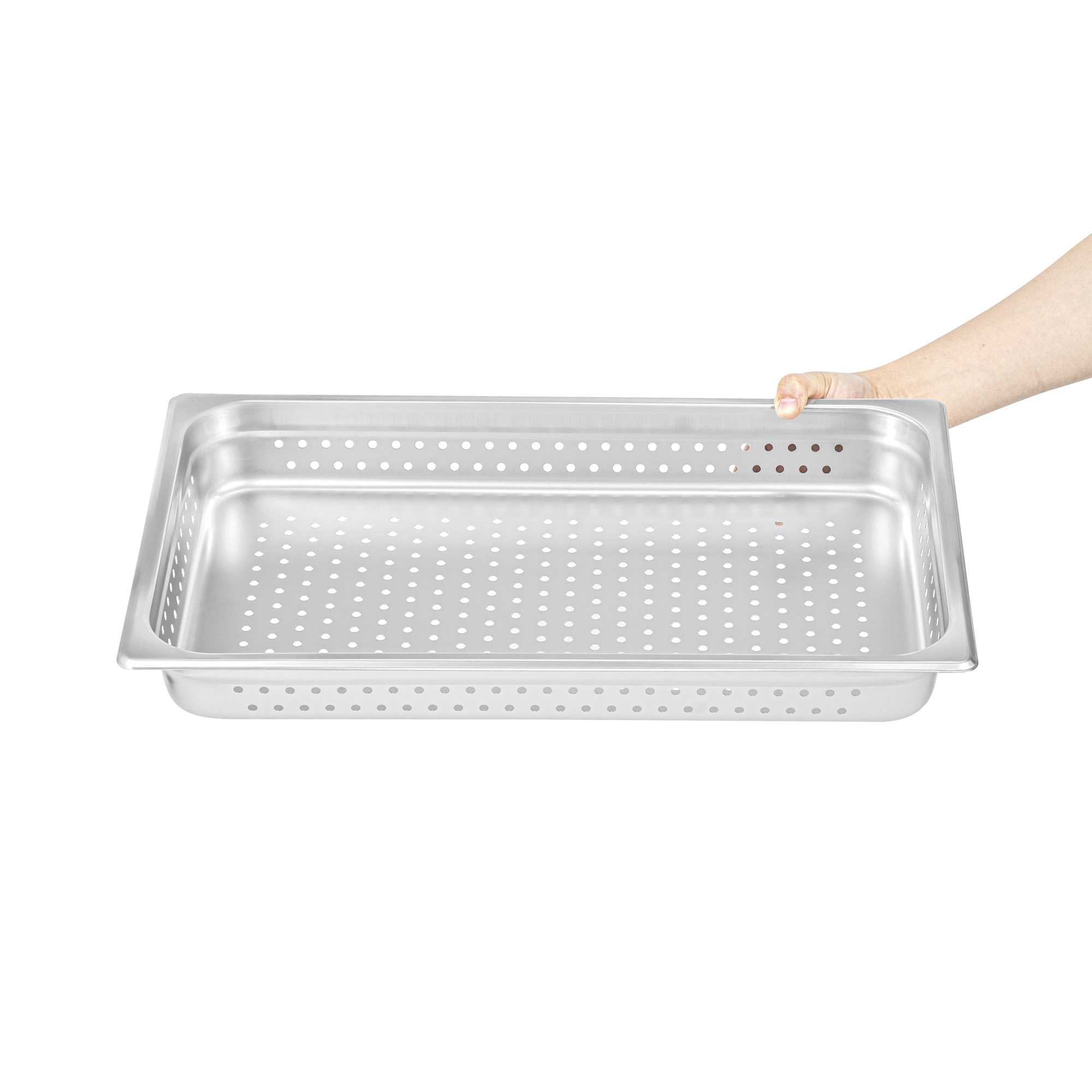 Kitchen Tek Stainless Steel Full Size Steam Table Pan - 2 1/2 Inch Deep, Perforated, Anti Jam, 24 Gauge - 1 count box