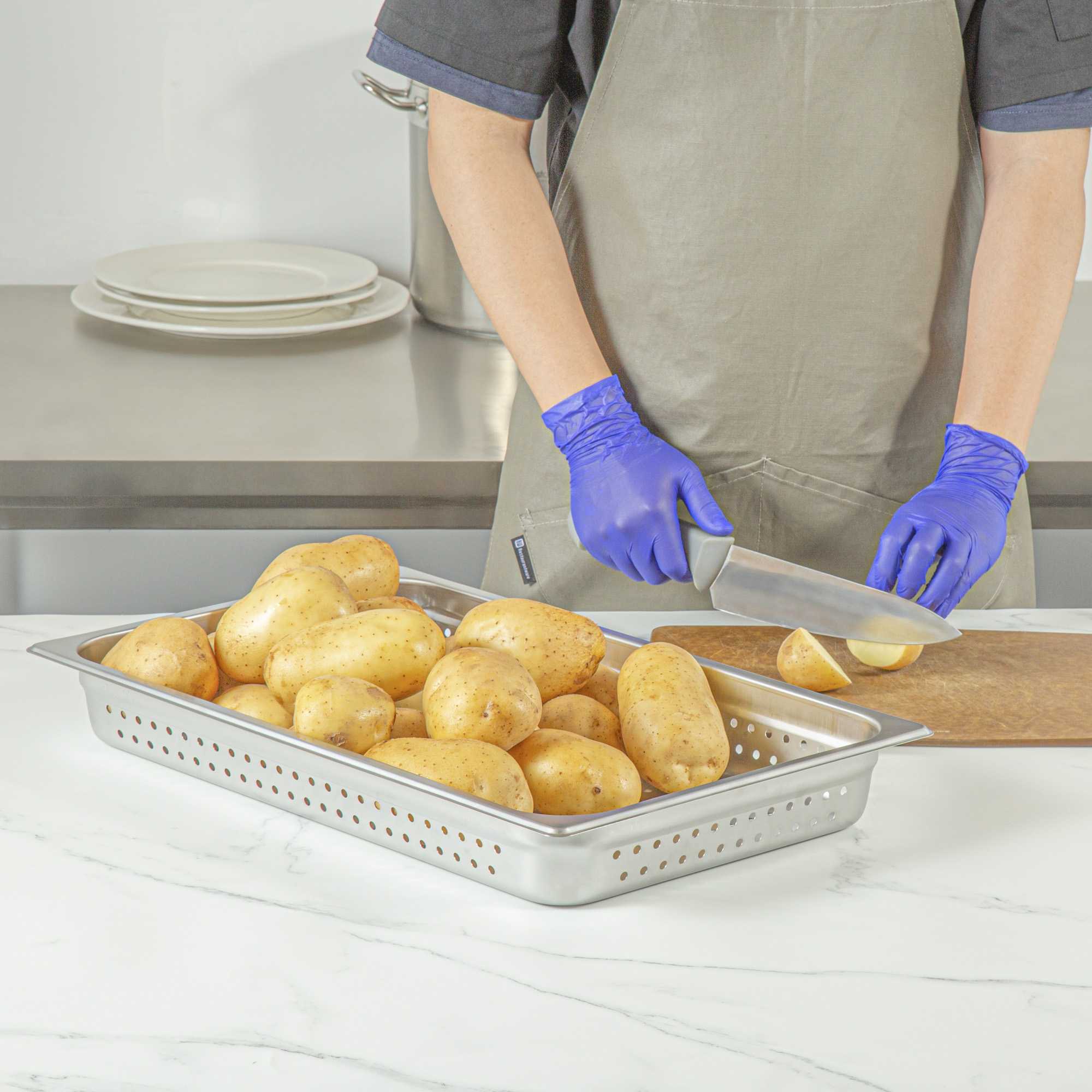 Kitchen Tek Stainless Steel Full Size Steam Table Pan - 2 1/2 Inch Deep, Perforated, Anti Jam, 24 Gauge - 1 count box