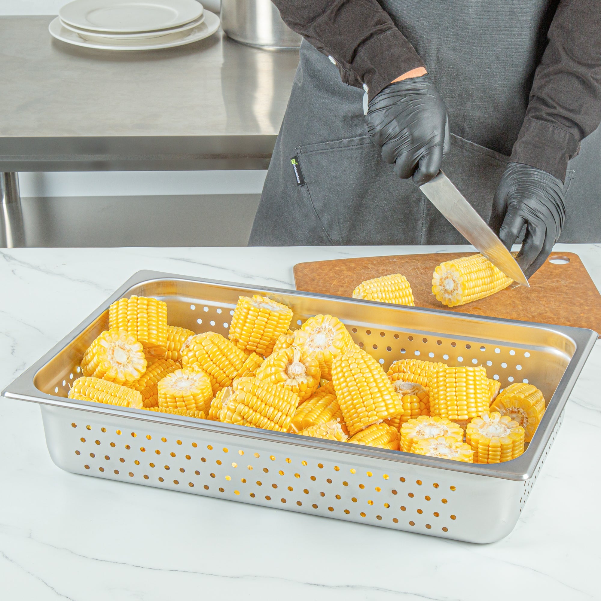 Kitchen Tek Stainless Steel Full Size Steam Table Pan - 4 Inch Deep, Perforated, Anti Jam, 24 Gauge - 6 count box