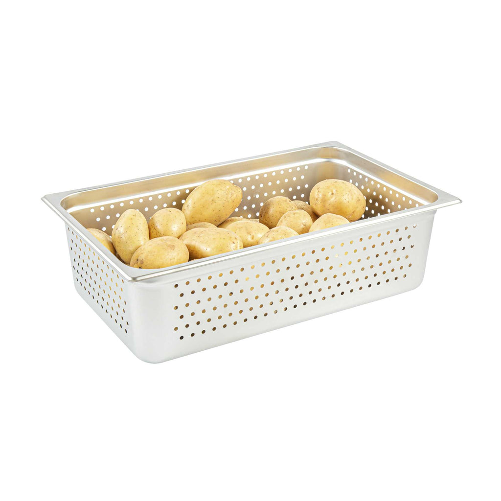 Kitchen Tek Stainless Steel Full Size Steam Table Pan - 6 Inch Deep, Perforated, Anti Jam, 24 Gauge - 1 count box