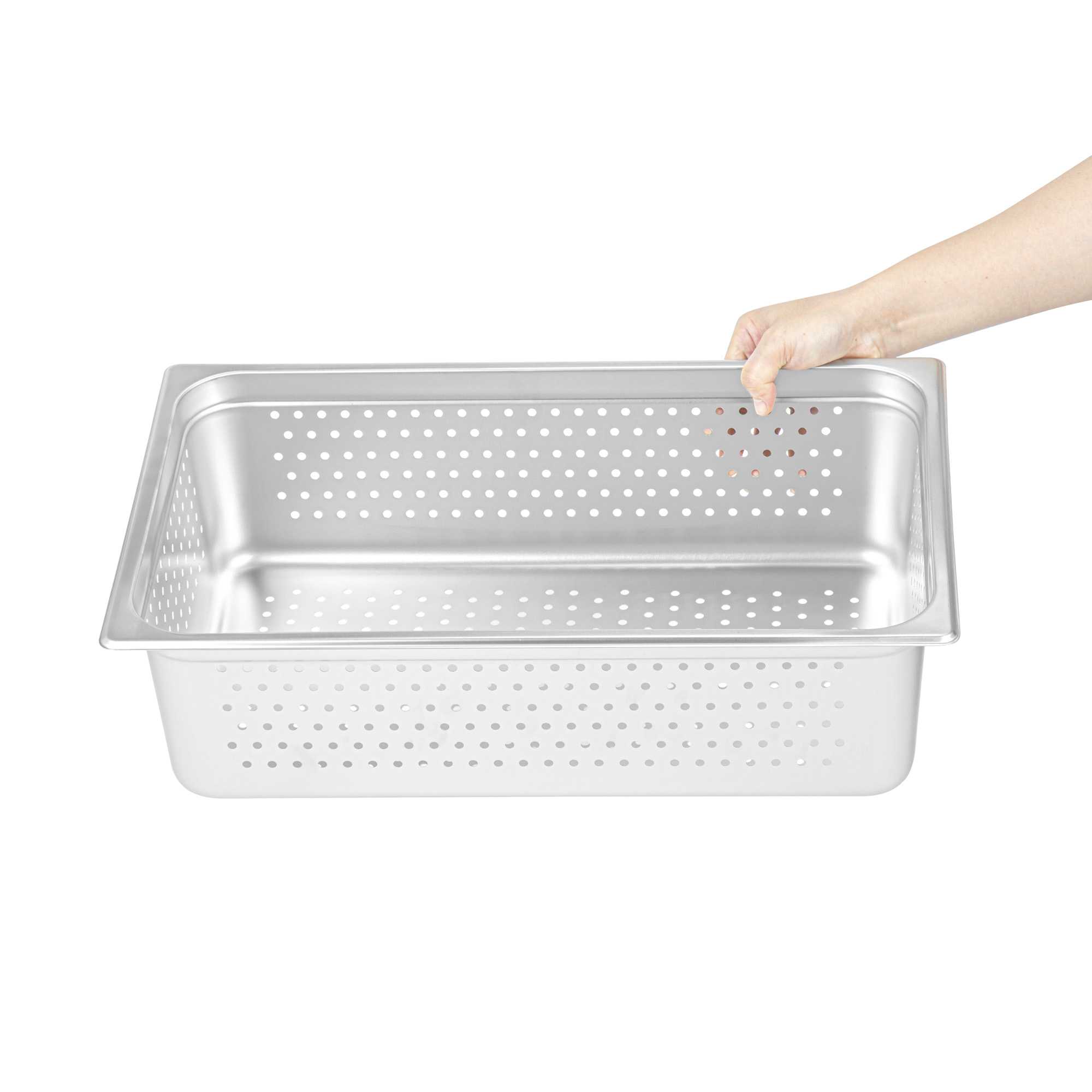 Kitchen Tek Stainless Steel Full Size Steam Table Pan - 6 Inch Deep, Perforated, Anti Jam, 24 Gauge - 1 count box