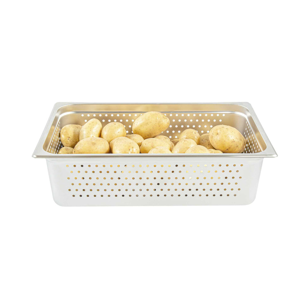 Kitchen Tek Stainless Steel Full Size Steam Table Pan - 6 Inch Deep, Perforated, Anti Jam, 24 Gauge - 1 count box