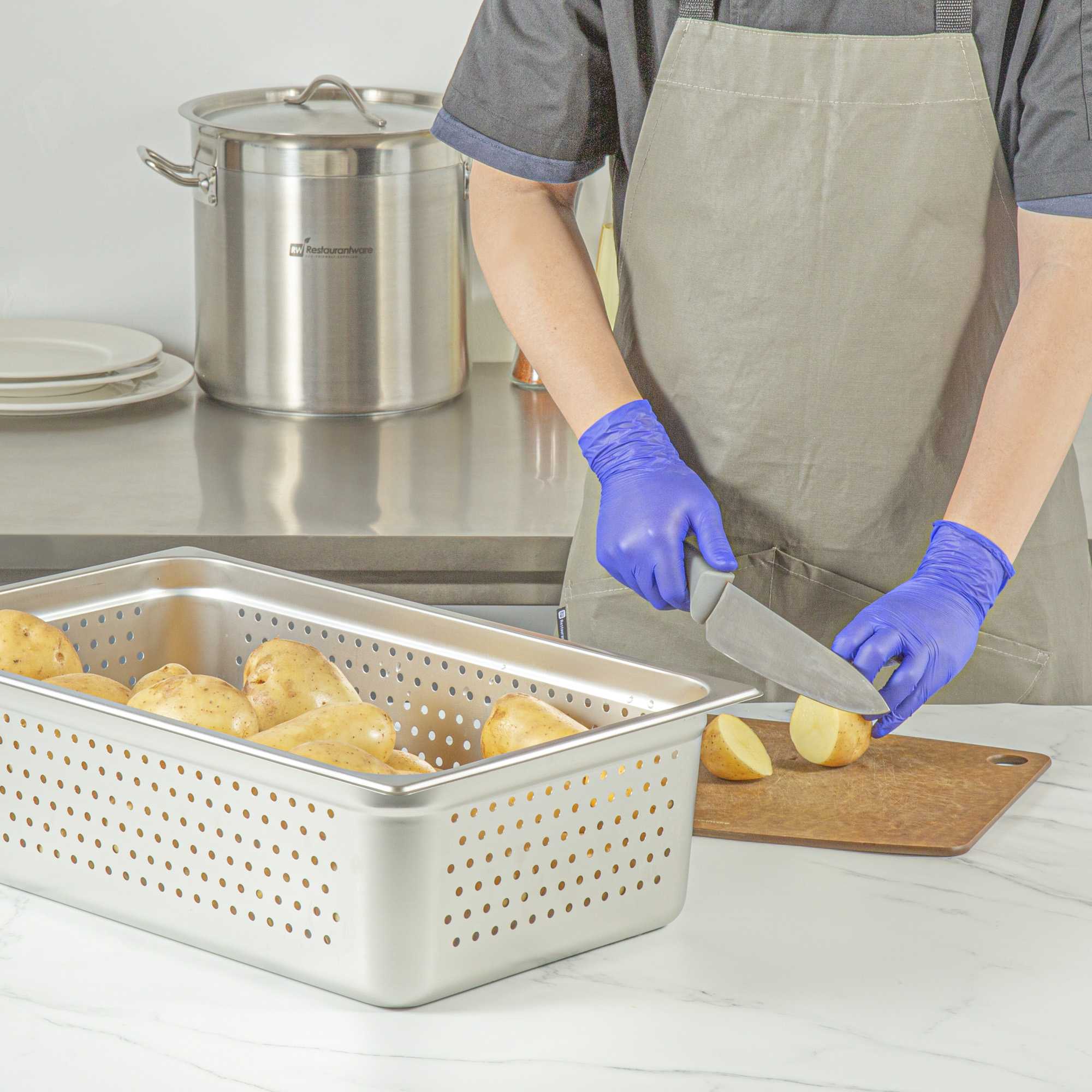 Kitchen Tek Stainless Steel Full Size Steam Table Pan - 6 Inch Deep, Perforated, Anti Jam, 24 Gauge - 1 count box