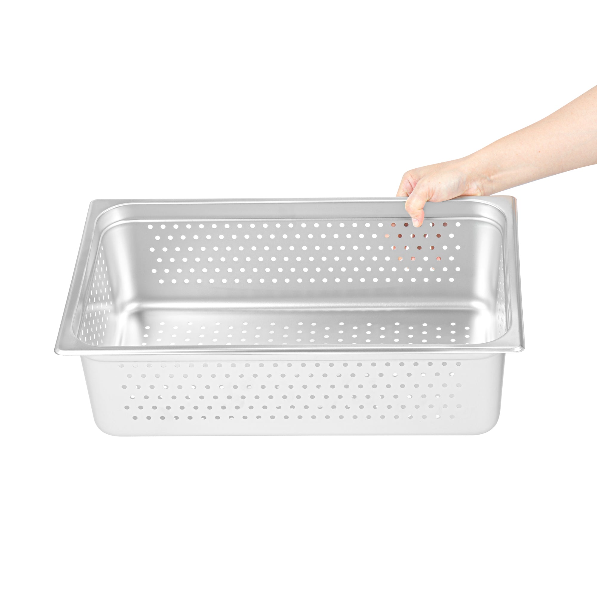 Kitchen Tek Stainless Steel Full Size Steam Table Pan - 6 Inch Deep, Perforated, Anti Jam, 24 Gauge - 6 count box