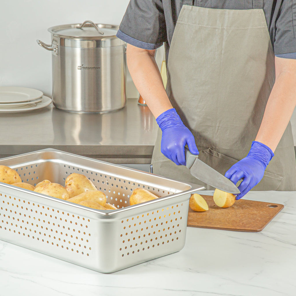 Kitchen Tek Stainless Steel Full Size Steam Table Pan - 6 Inch Deep, Perforated, Anti Jam, 24 Gauge - 6 count box