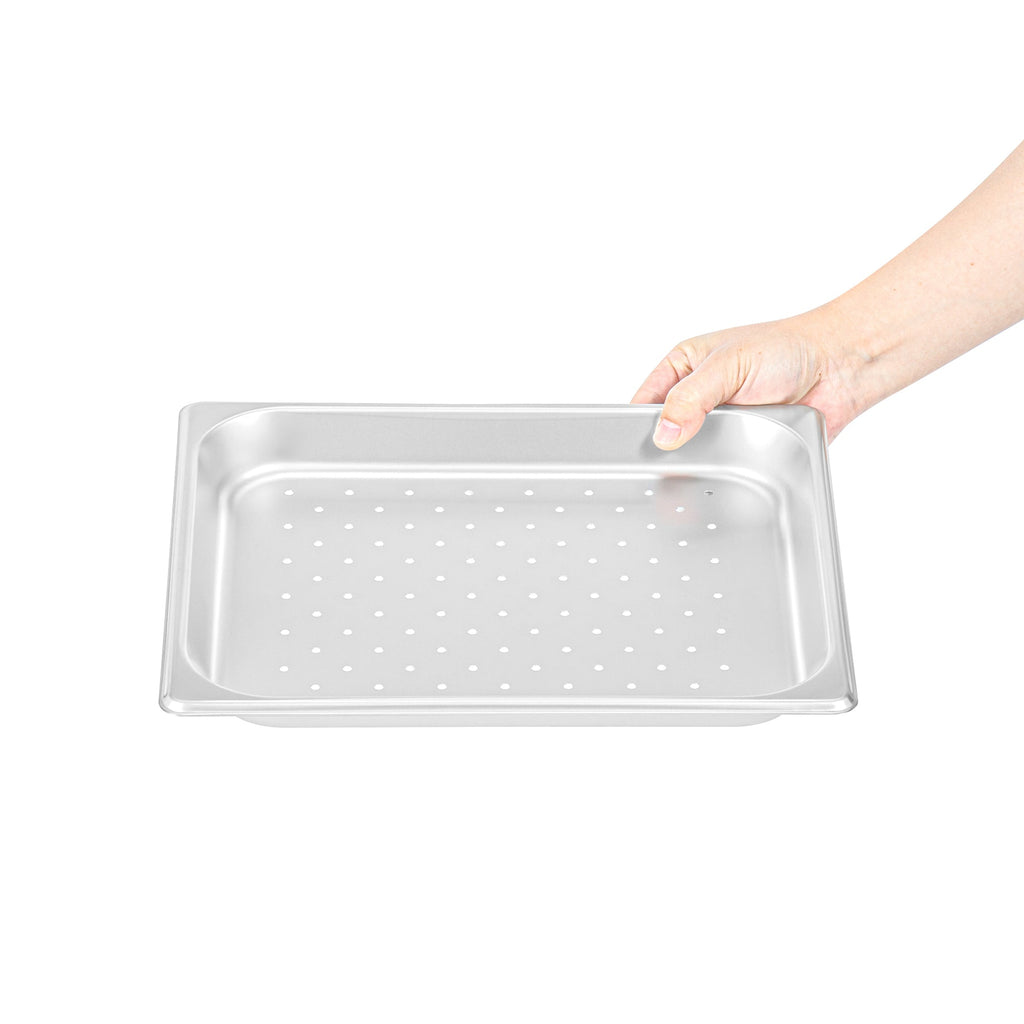 Kitchen Tek Stainless Steel 1/2 Size Steam Table Pan - 1 1/4 Inch Deep, Perforated, Anti Jam, 24 Gauge - 12 count box