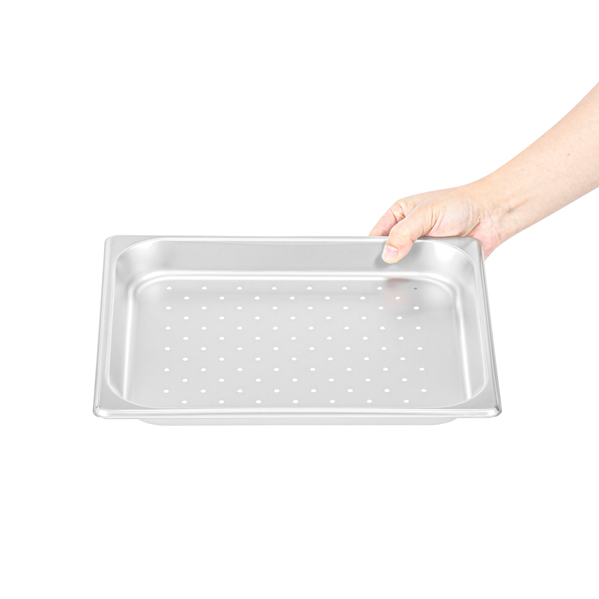 Kitchen Tek Stainless Steel 1/2 Size Steam Table Pan - 1 1/4 Inch Deep, Perforated, Anti Jam, 24 Gauge - 12 count box