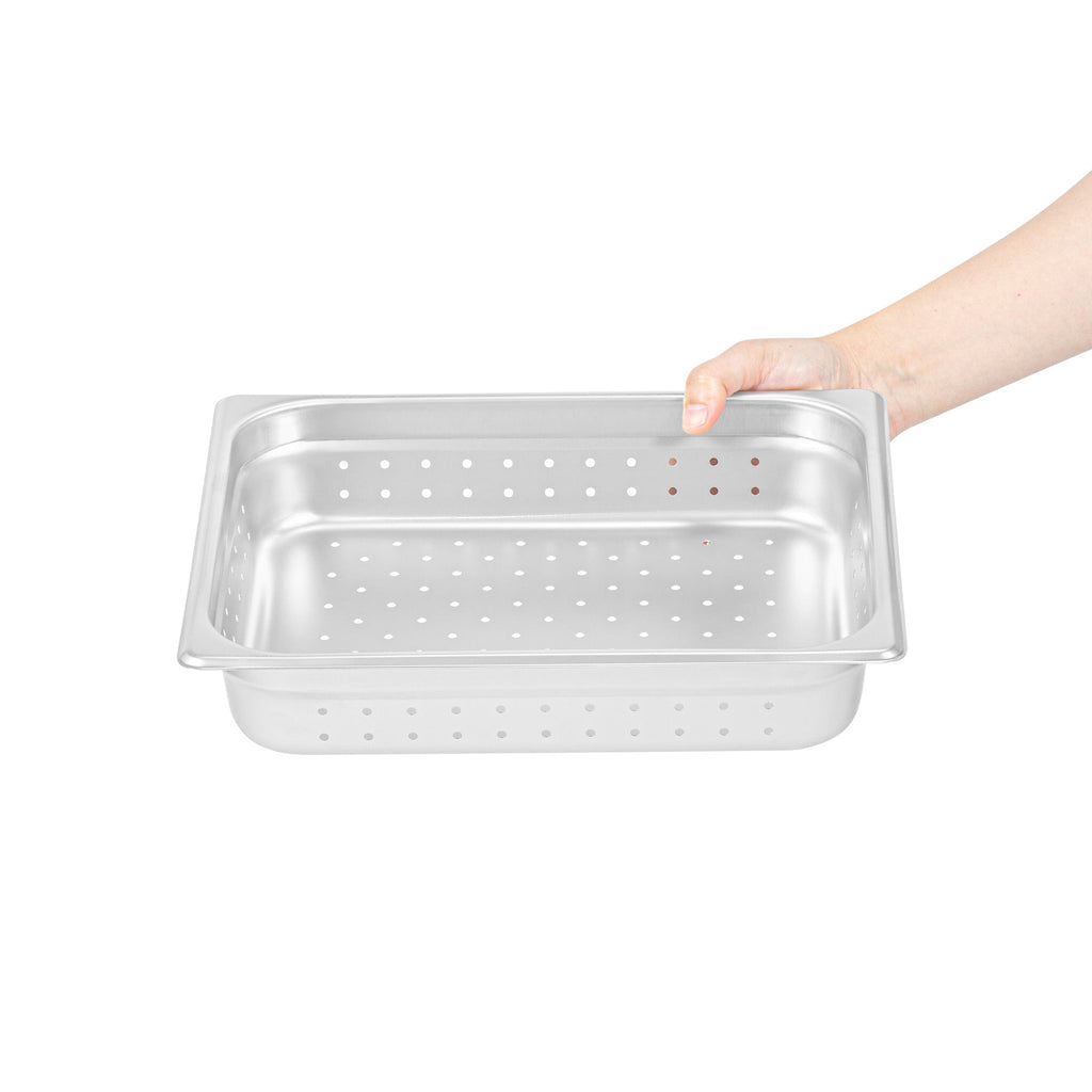 Kitchen Tek Stainless Steel 1/2 Size Steam Table Pan - 2 1/2 Inch Deep, Perforated, Anti Jam, 24 Gauge - 1 count box