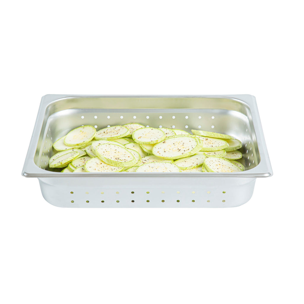 Kitchen Tek Stainless Steel 1/2 Size Steam Table Pan - 2 1/2 Inch Deep, Perforated, Anti Jam, 24 Gauge - 1 count box
