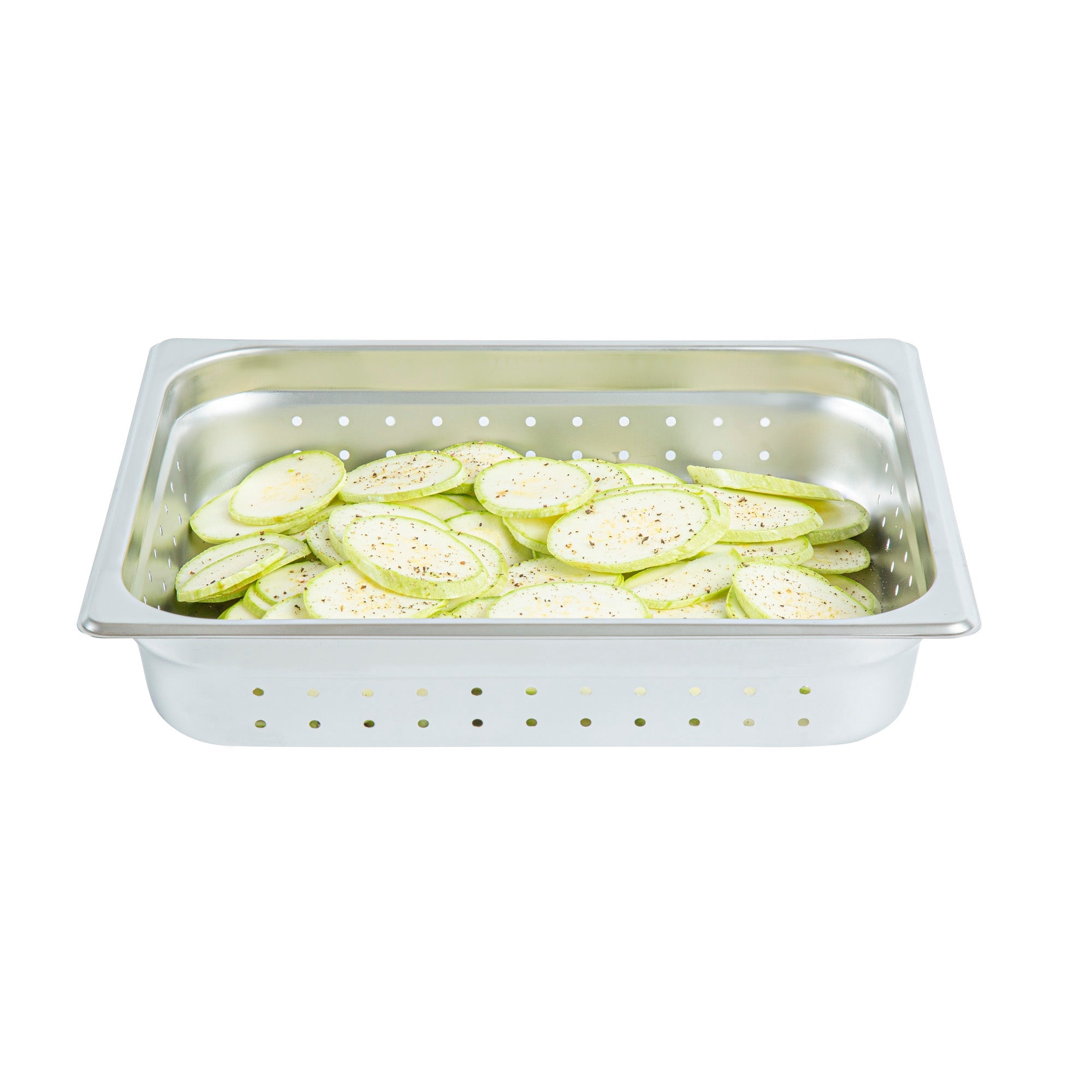 Kitchen Tek Stainless Steel 1/2 Size Steam Table Pan - 2 1/2 Inch Deep, Perforated, Anti Jam, 24 Gauge - 1 count box