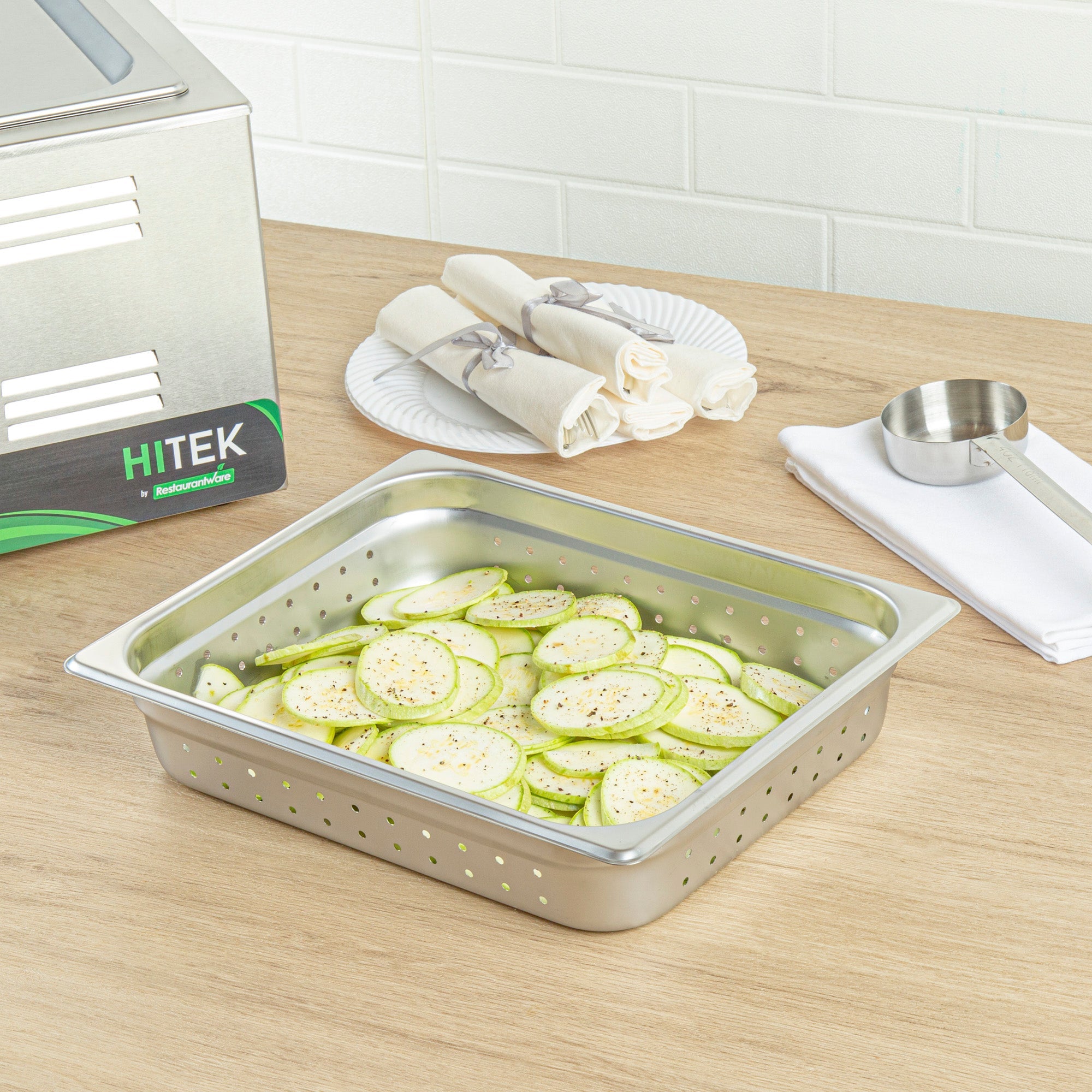 Kitchen Tek Stainless Steel 1/2 Size Steam Table Pan - 2 1/2 Inch Deep, Perforated, Anti Jam, 24 Gauge - 1 count box