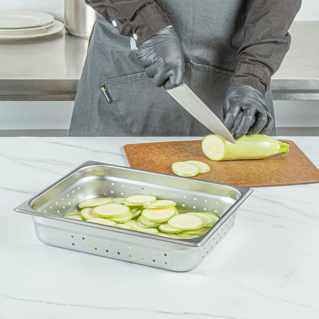Kitchen Tek Stainless Steel 1/2 Size Steam Table Pan - 2 1/2 Inch Deep, Perforated, Anti Jam, 24 Gauge - 1 count box