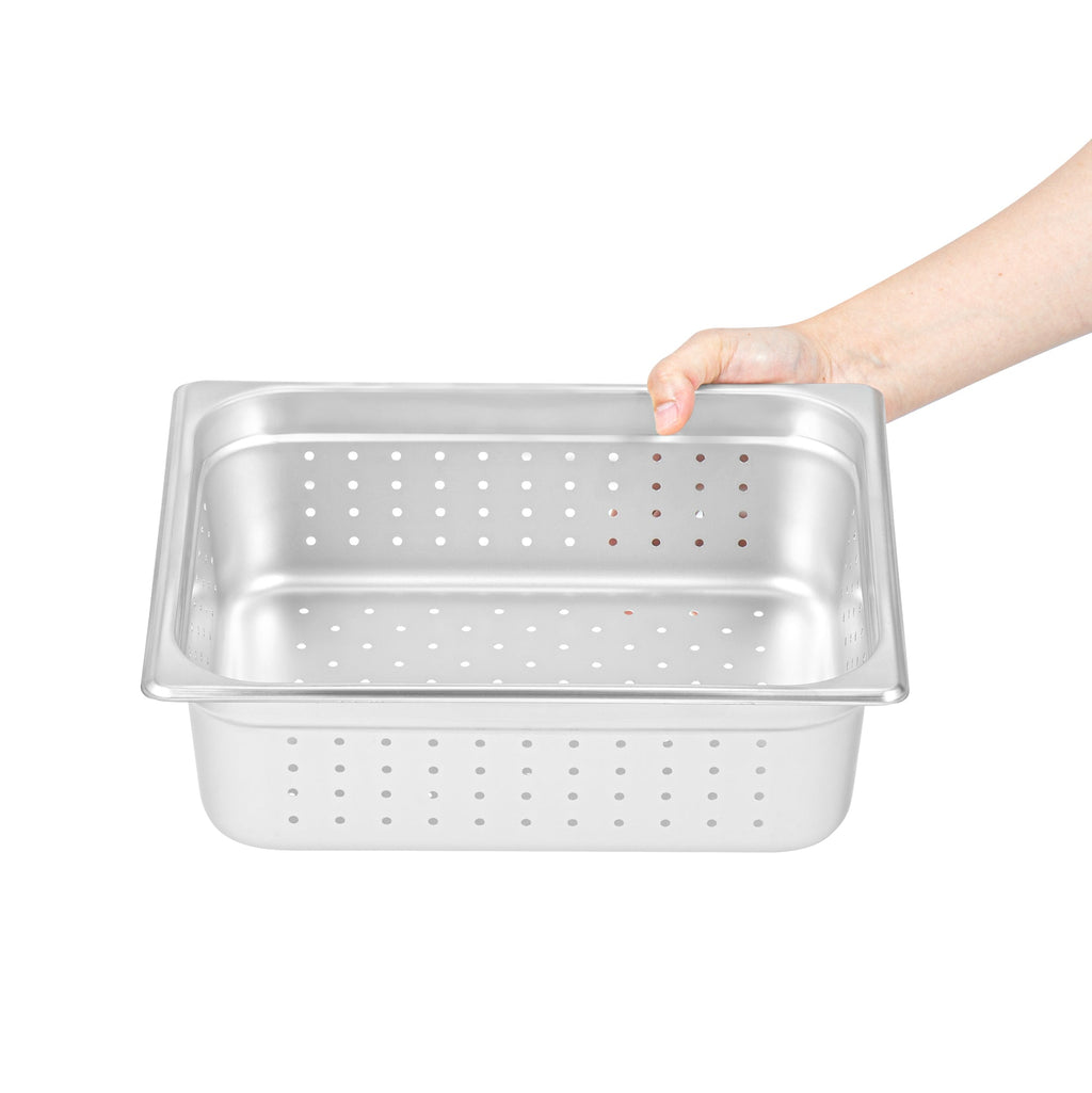 Kitchen Tek Stainless Steel 1/2 Size Steam Table Pan - 4 Inch Deep, Perforated, Anti Jam, 24 Gauge - 6 count box