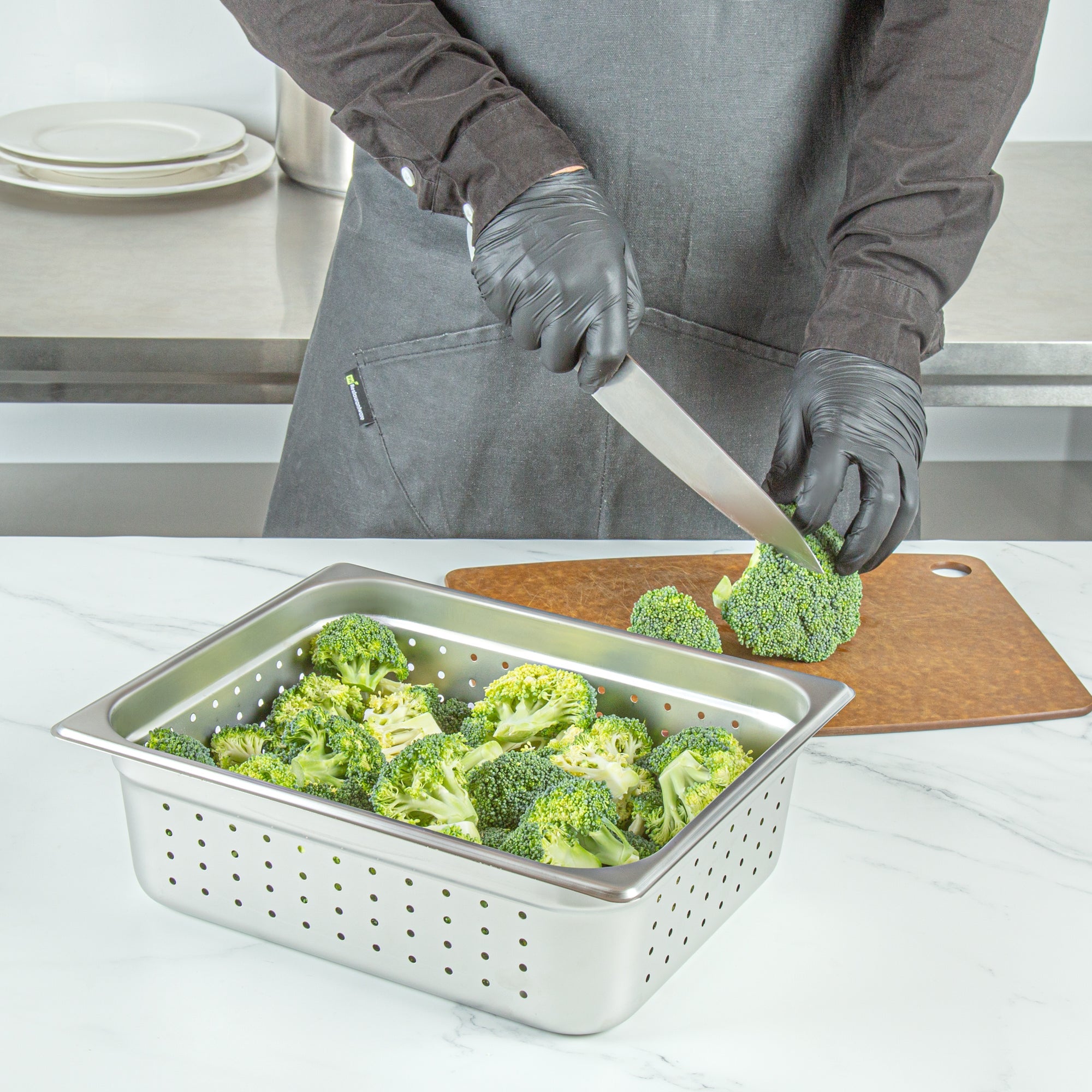 Kitchen Tek Stainless Steel 1/2 Size Steam Table Pan - 4 Inch Deep, Perforated, Anti Jam, 24 Gauge - 6 count box