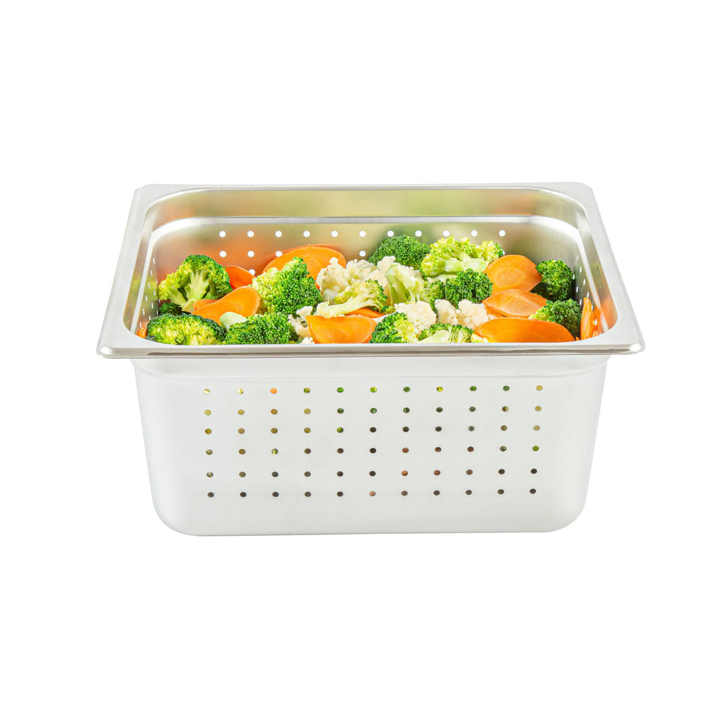 Kitchen Tek Stainless Steel 1/2 Size Steam Table Pan - 6 Inch Deep, Perforated, Anti Jam, 24 Gauge - 1 count box