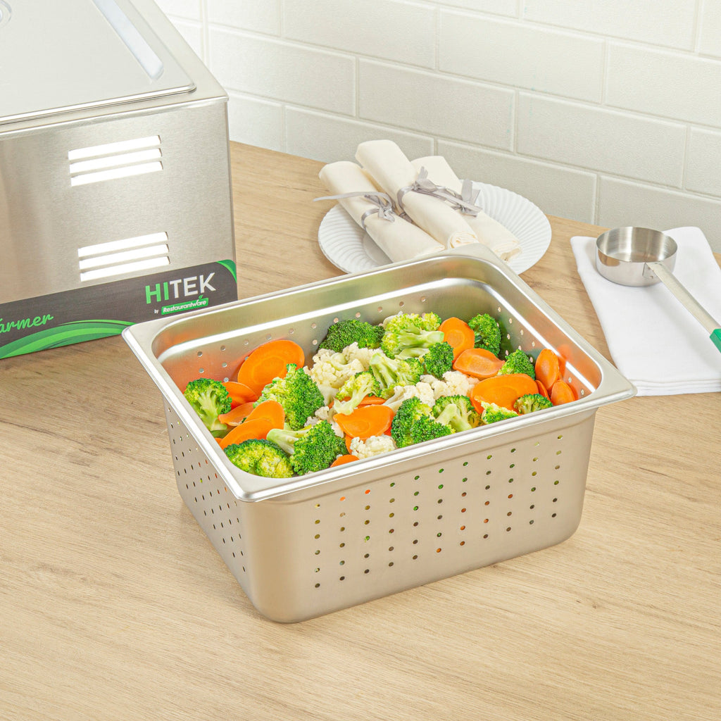 Kitchen Tek Stainless Steel 1/2 Size Steam Table Pan - 6 Inch Deep, Perforated, Anti Jam, 24 Gauge - 1 count box