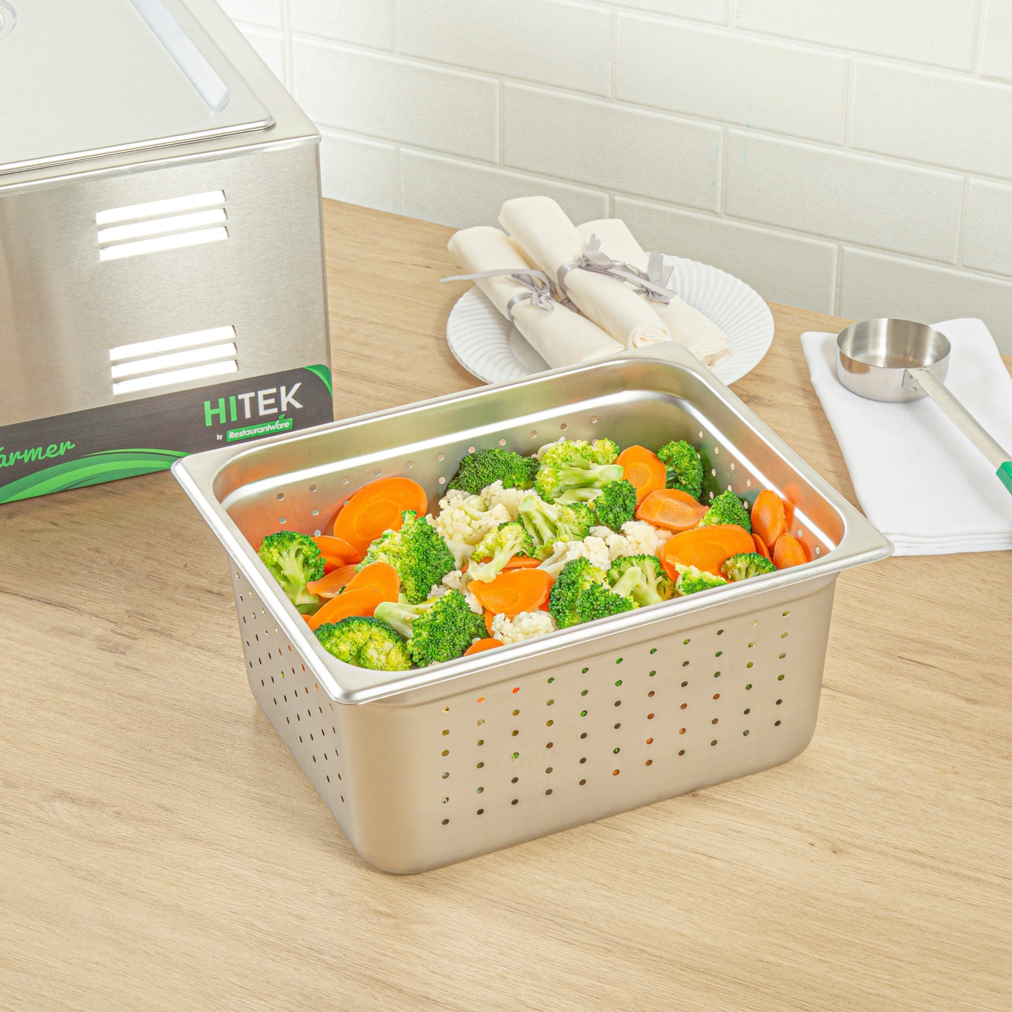 Kitchen Tek Stainless Steel 1/2 Size Steam Table Pan - 6 Inch Deep, Perforated, Anti Jam, 24 Gauge - 1 count box
