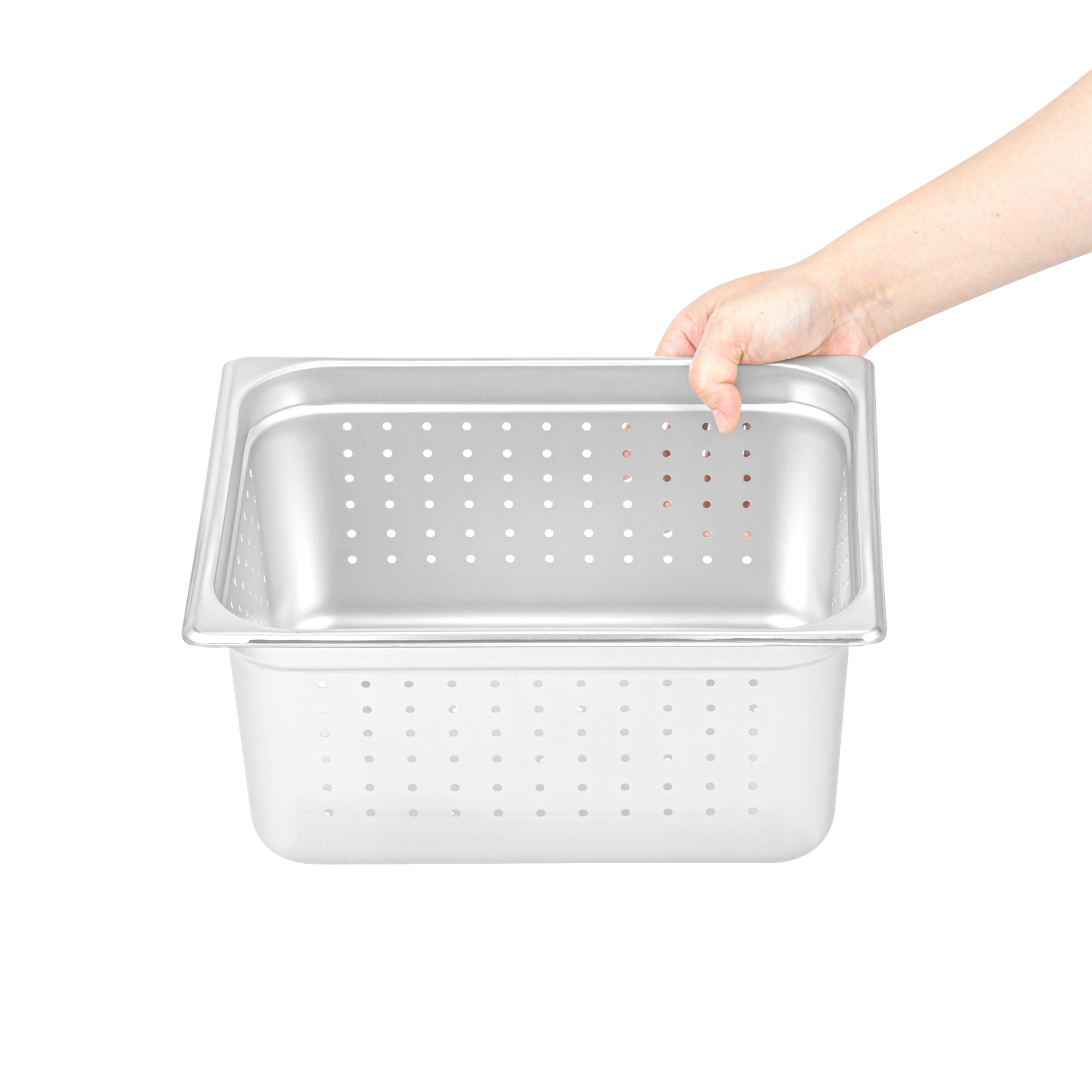 Kitchen Tek Stainless Steel 1/2 Size Steam Table Pan - 6 Inch Deep, Perforated, Anti Jam, 24 Gauge - 6 count box