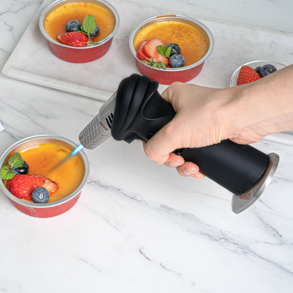 RW Pyro Black Butane Kitchen Torch - Adjustable Dial, Rotating Angle - 4 1/4'' x 2 3/4'' x 6'' - 1 count box