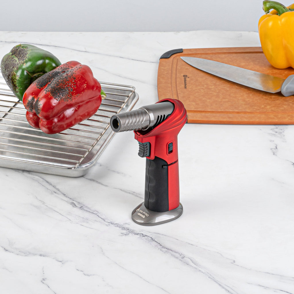RW Pyro Red Butane Kitchen Torch - Adjustable Dial, Rotating Angle - 4 1/4'' x 2 3/4'' x 6'' - 1 count box