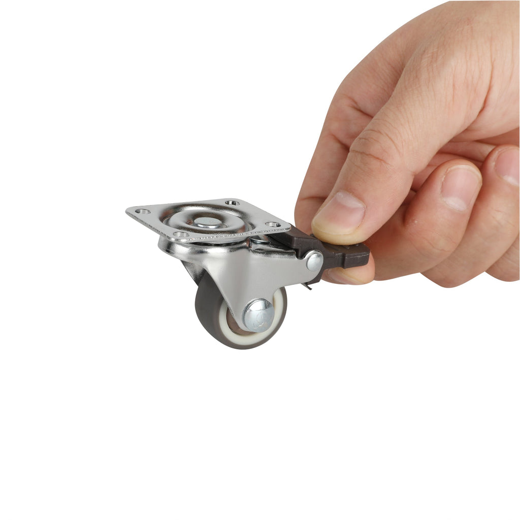 RW Hardware Gray Swivel Plate Caster - with Brakes and Mounting Hardware - 1" - 4 count box
