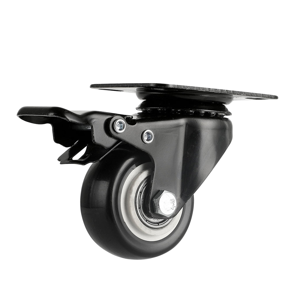 RW Hardware Black Swivel Plate Caster - with Brakes and Mounting Hardware - 2" - 4 count box