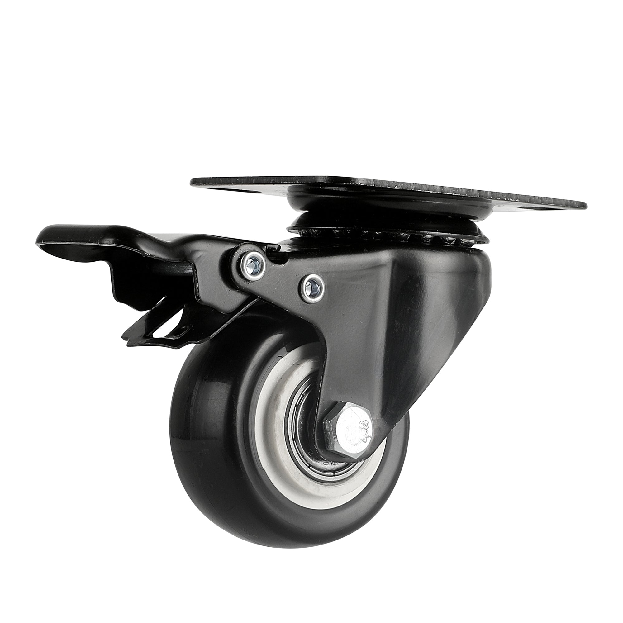 RW Hardware Black Swivel Plate Caster - with Brakes and Mounting Hardware - 2" - 4 count box